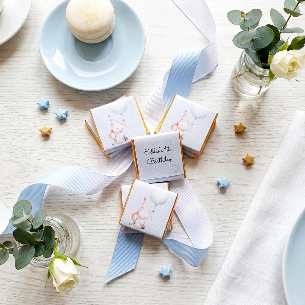 Personalised Elephant 1st Birthday Favours – Elephant Baby Boy Party Treats