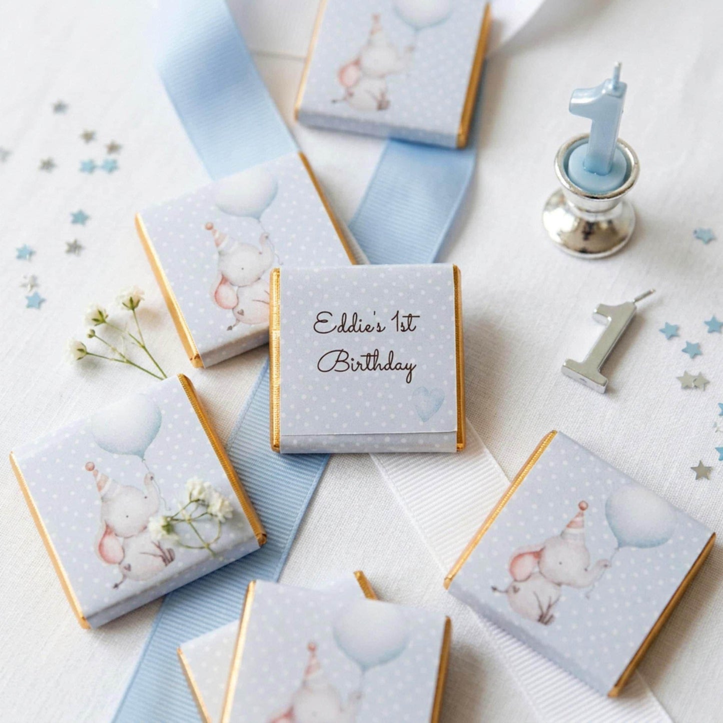 Personalised Elephant 1st Birthday Favours – Elephant Baby Boy Party Treats