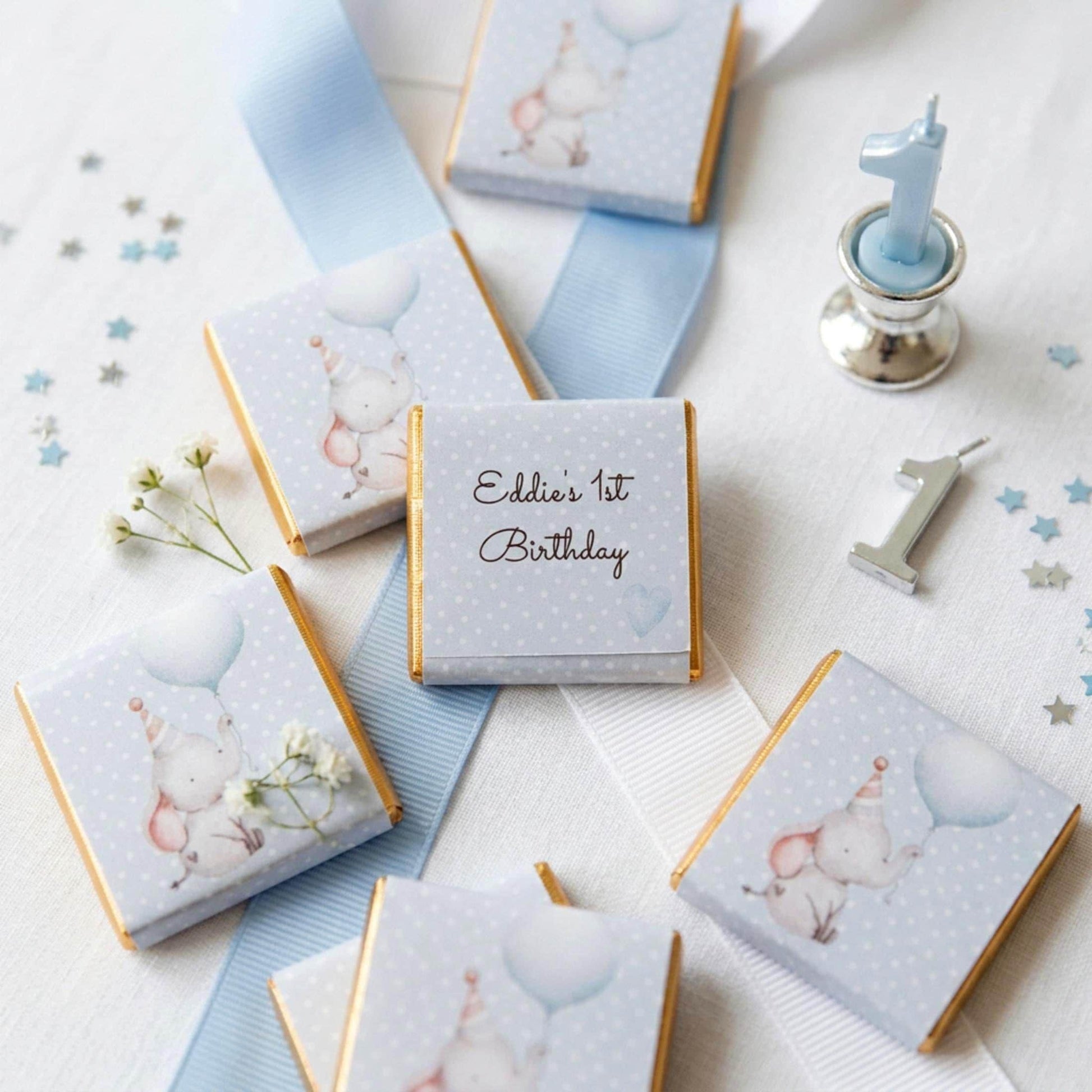 Personalised Elephant 1st Birthday Favours – Elephant Baby Boy Party Treats