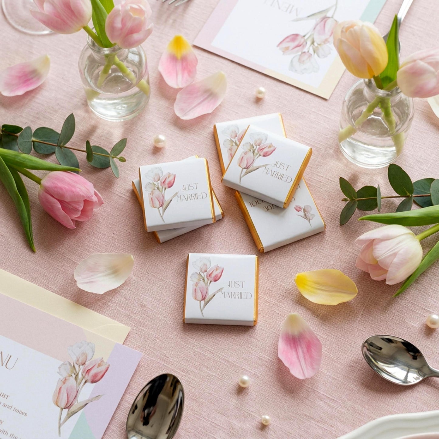 Personalised Just Married Wedding Favours Tulips design