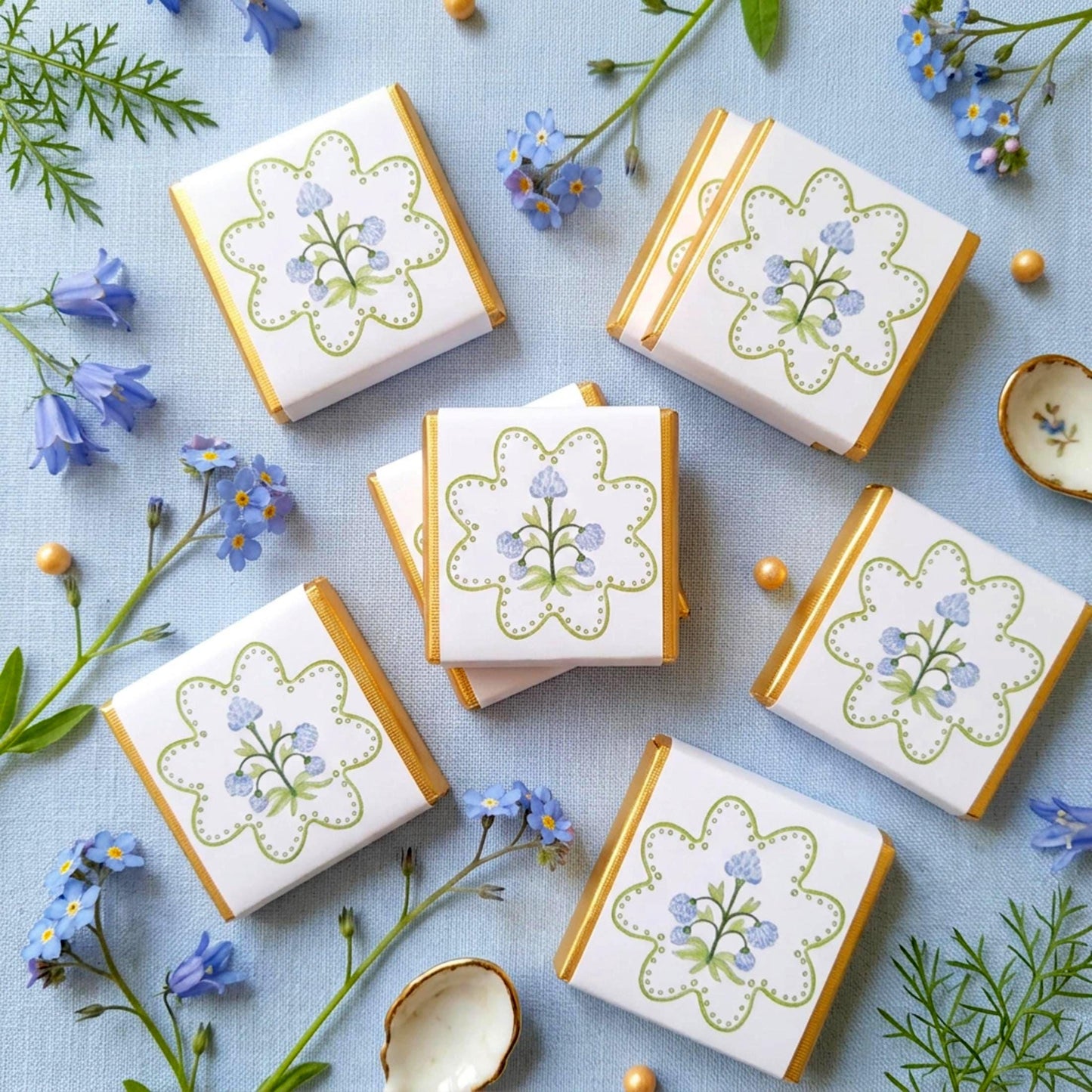 Personalised Blue Floral Party Favours – Wedding Thank You Chocolates
