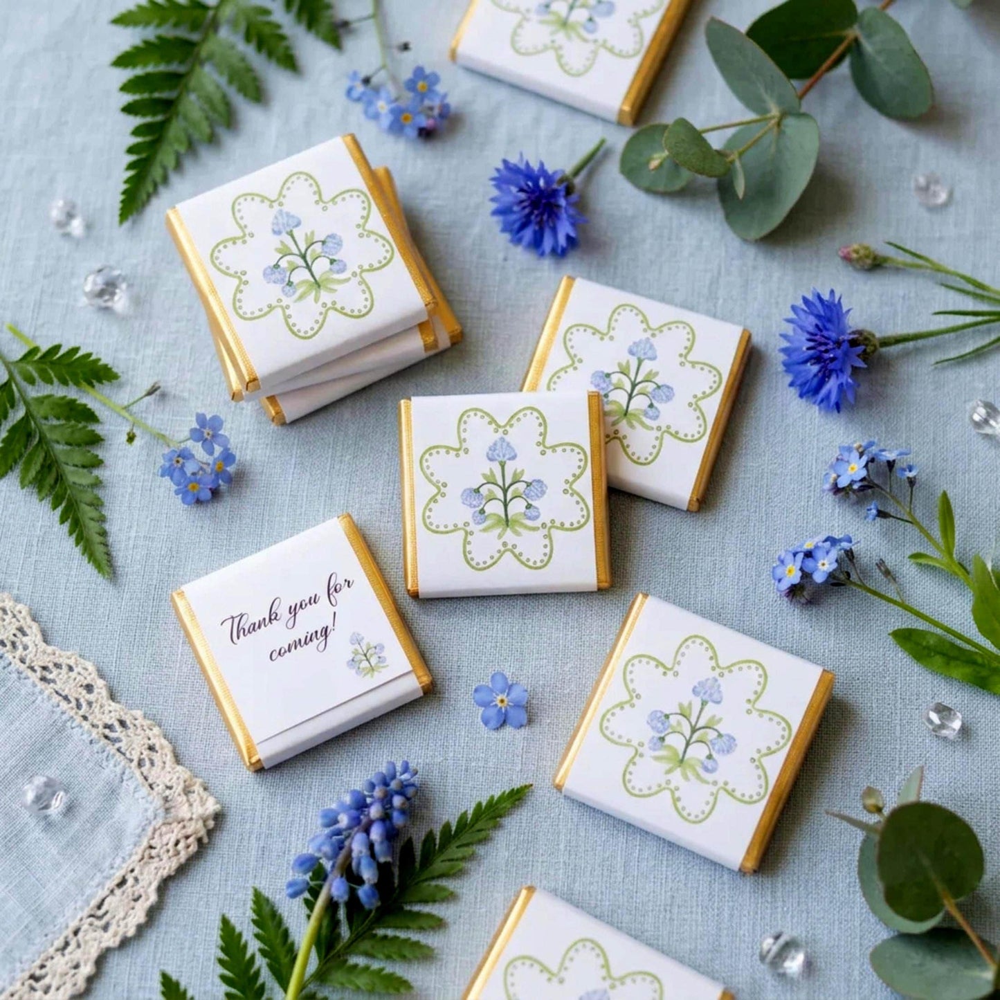 Personalised Blue Floral Party Favours – Wedding Thank You Chocolates