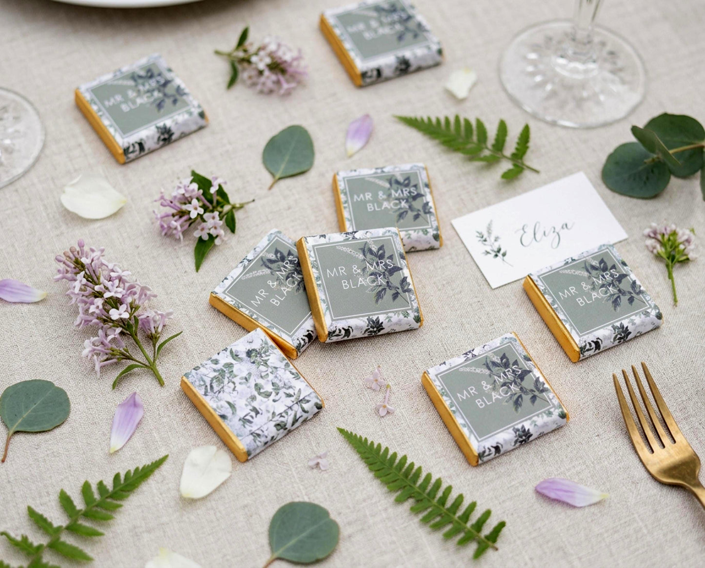 Personalised Wedding Chocolate Favours – Botanical Mr & Mrs Guest Treats