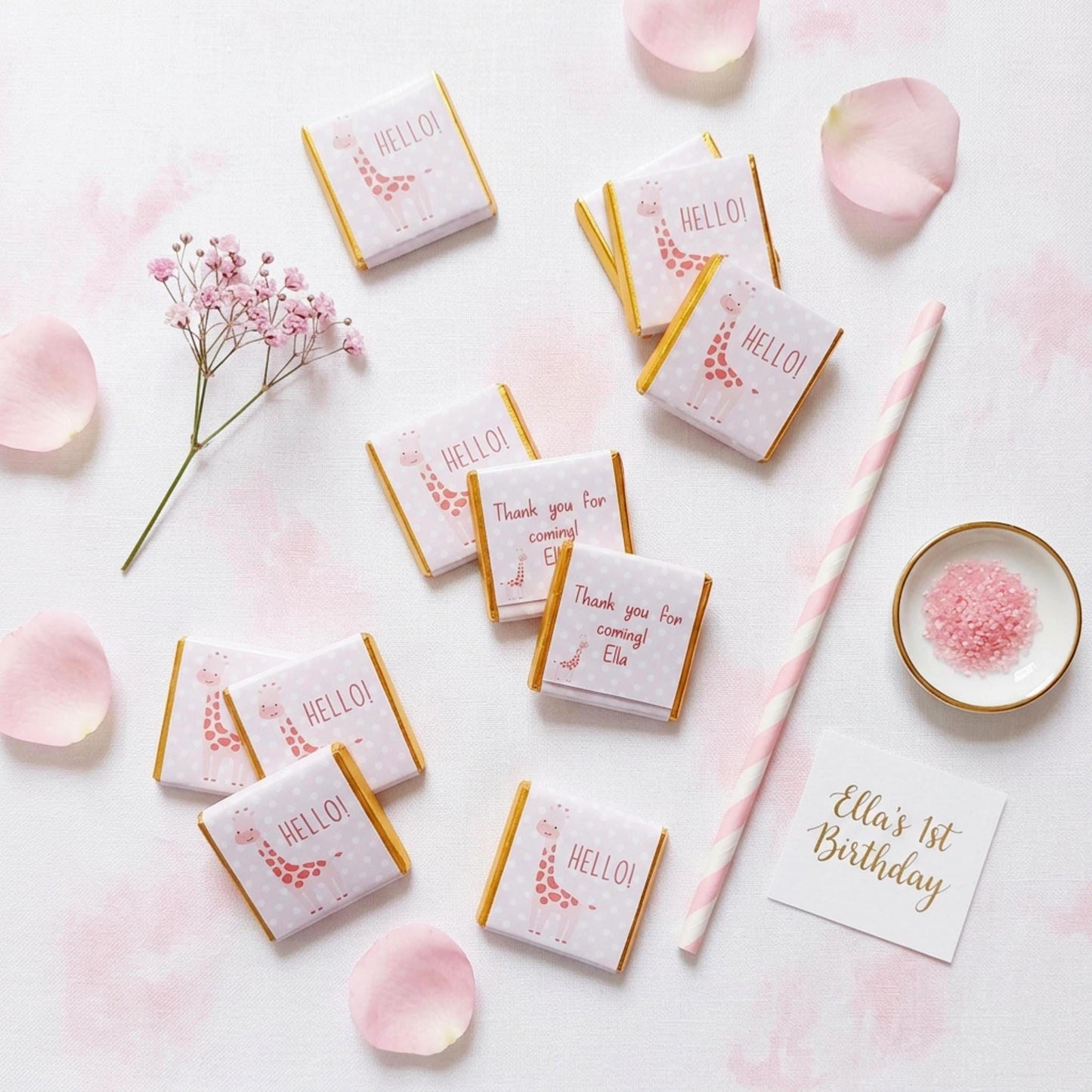 Personalised Pink Giraffe Party Favours – Baby Shower and 1st Birthday treats