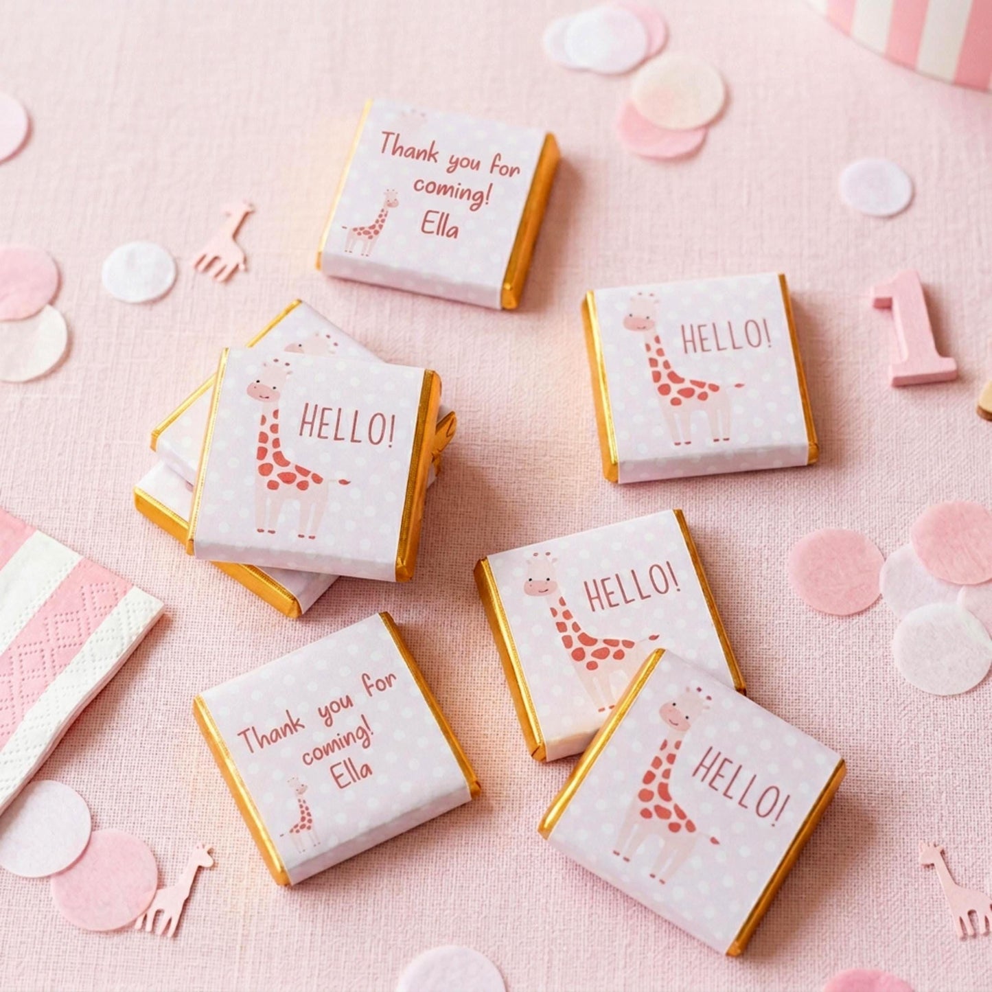Personalised Pink Giraffe Party Favours – Baby Shower and 1st Birthday treats