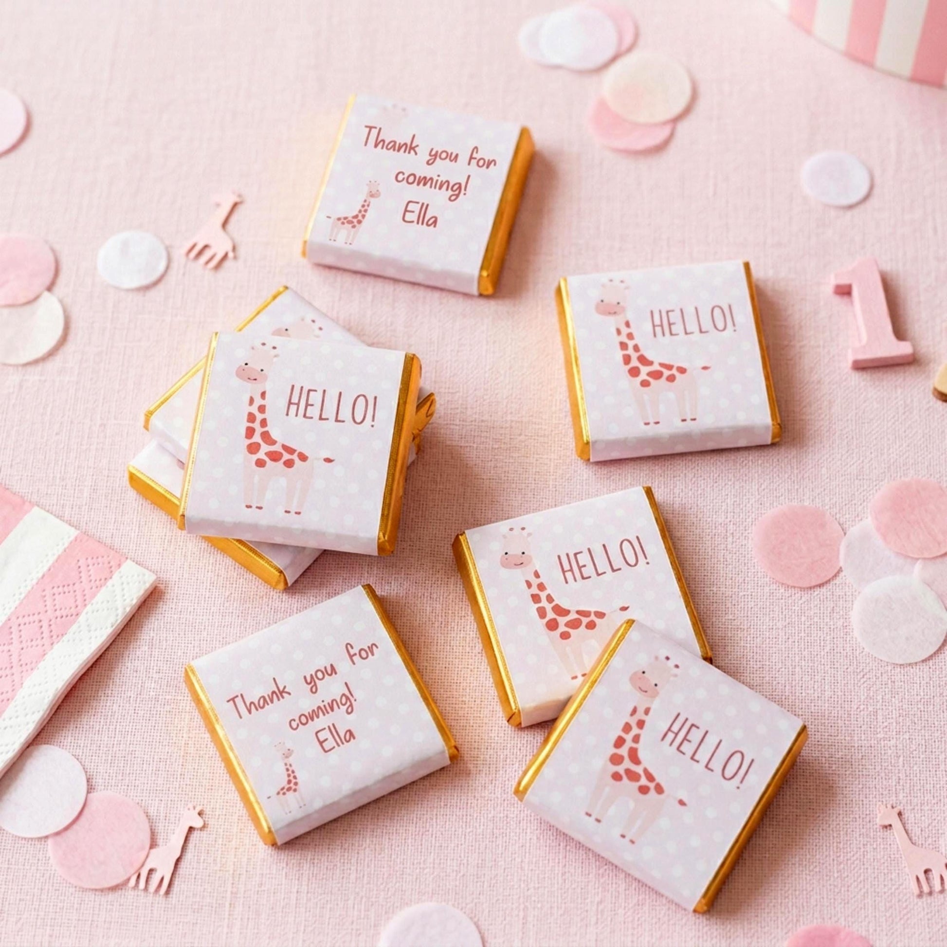 Personalised Pink Giraffe Party Favours – Baby Shower and 1st Birthday treats