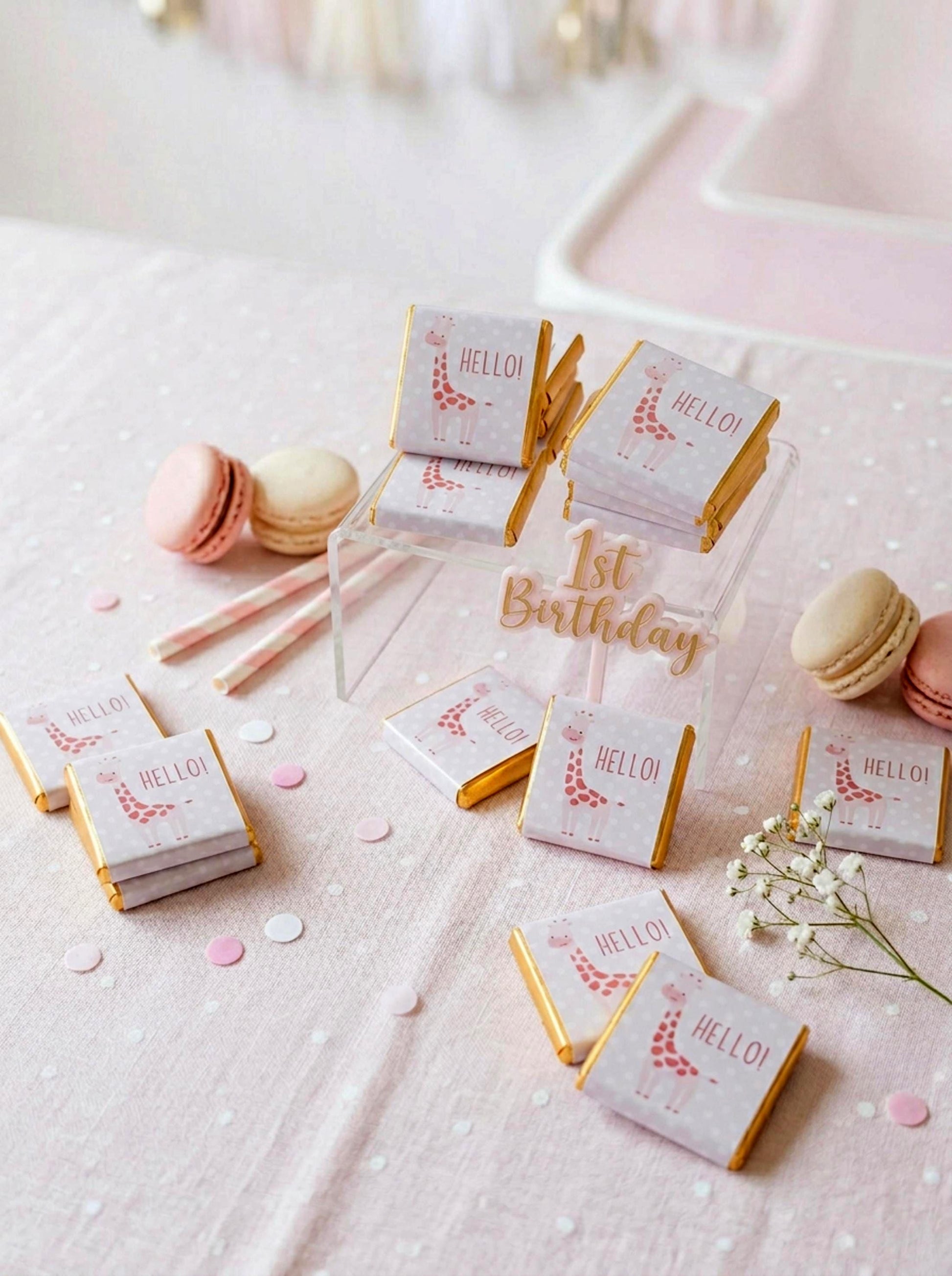Personalised Pink Giraffe Party Favours – Baby Shower and 1st Birthday treats