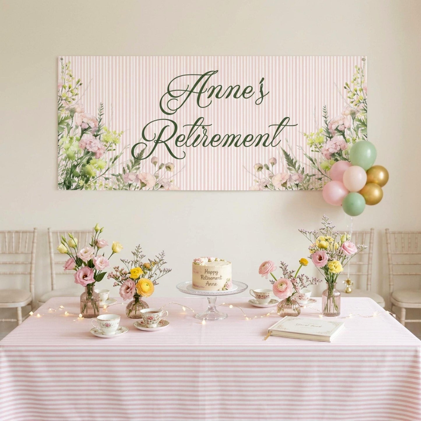 Personalised Retirement Party Banner, Floral Sign Poster for her