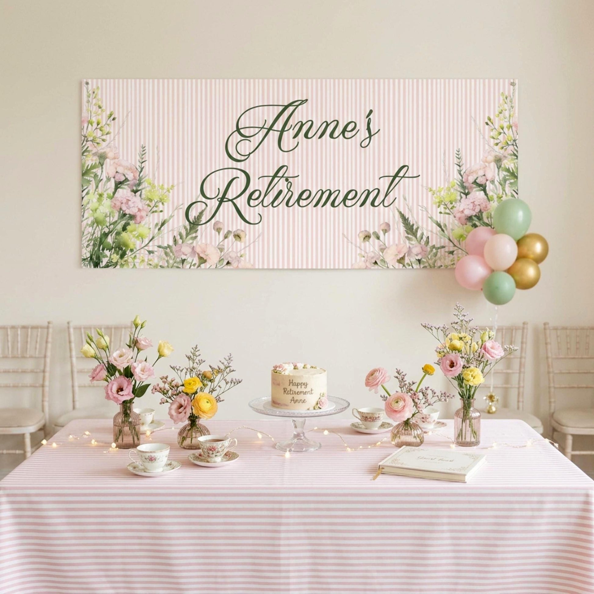 Personalised Retirement Party Banner, Floral Sign Poster for her