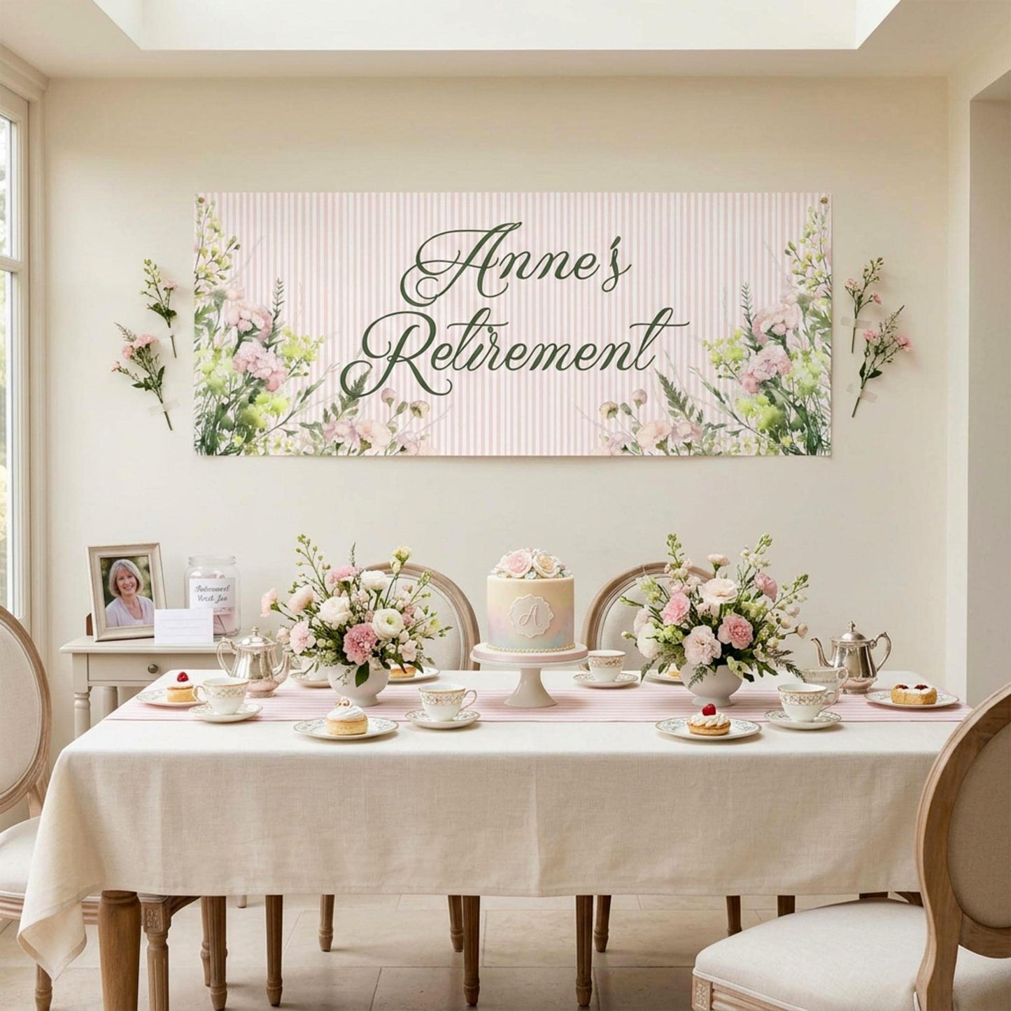 Personalised Retirement Party Banner, Floral Sign Poster for her