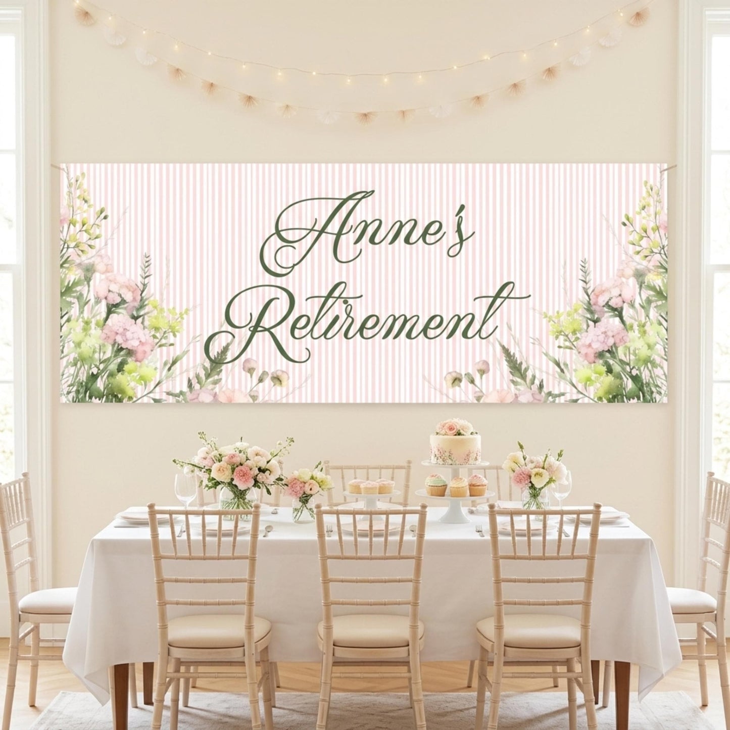 Personalised Retirement Party Banner, Floral Sign Poster for her