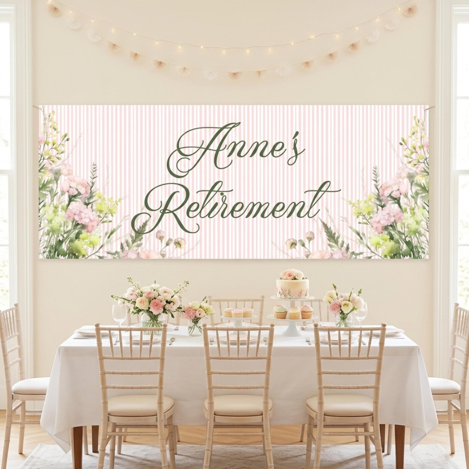Personalised Retirement Party Banner, Floral Sign Poster for her