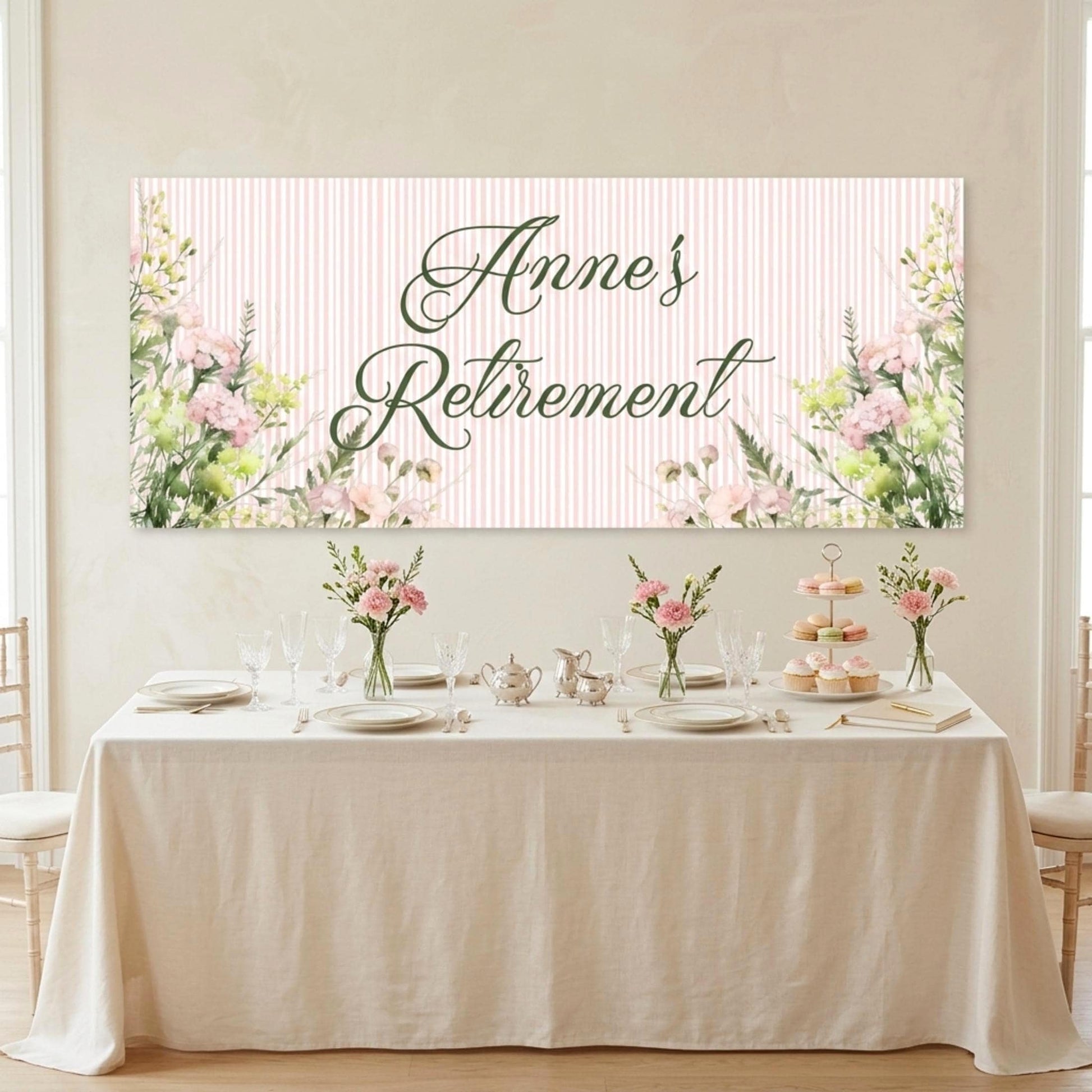 Personalised Retirement Party Banner, Floral Sign Poster for her