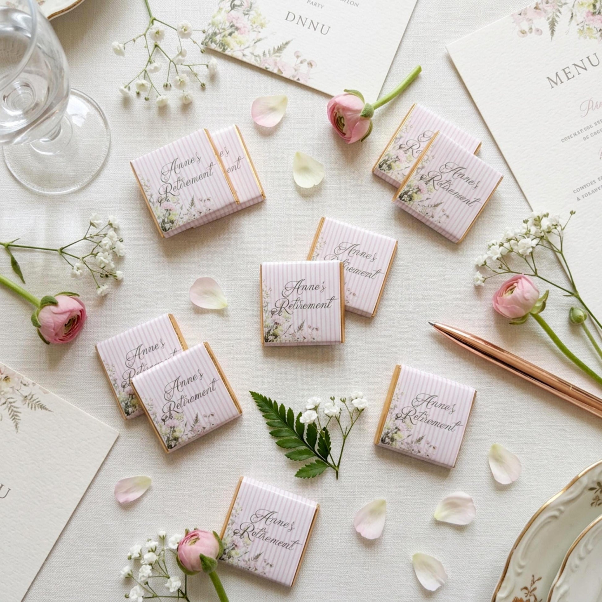 Personalised Retirement Party Favours - Pink Floral Chocolate Treats