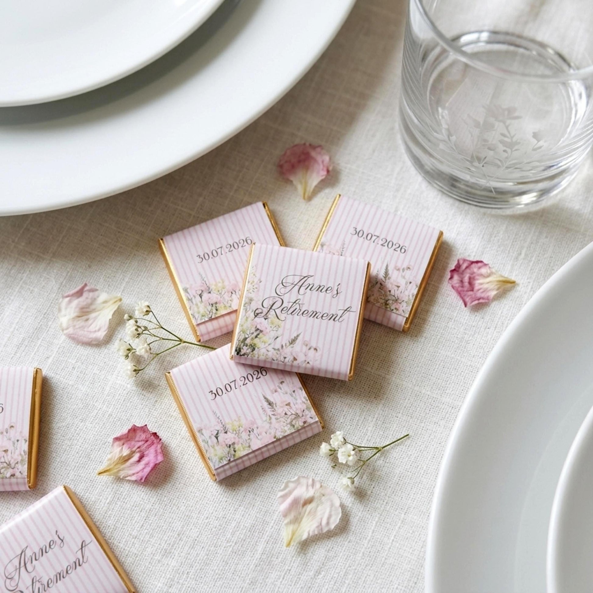 Personalised Retirement Party Favours - Pink Floral Chocolate Treats