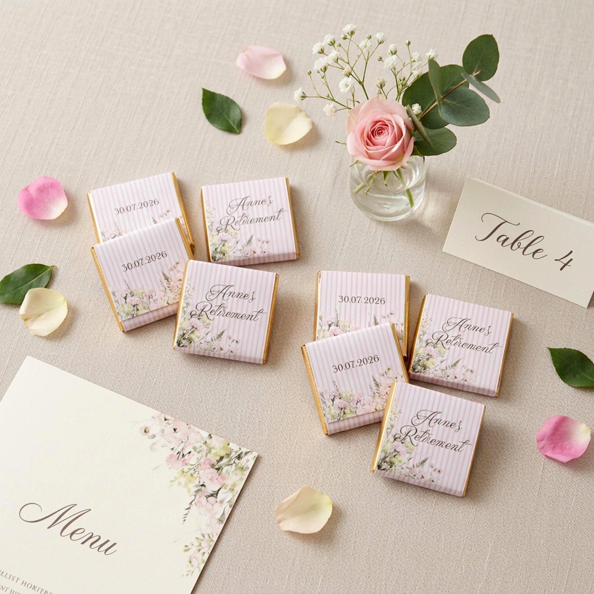 Personalised Retirement Party Favours - Pink Floral Chocolate Treats