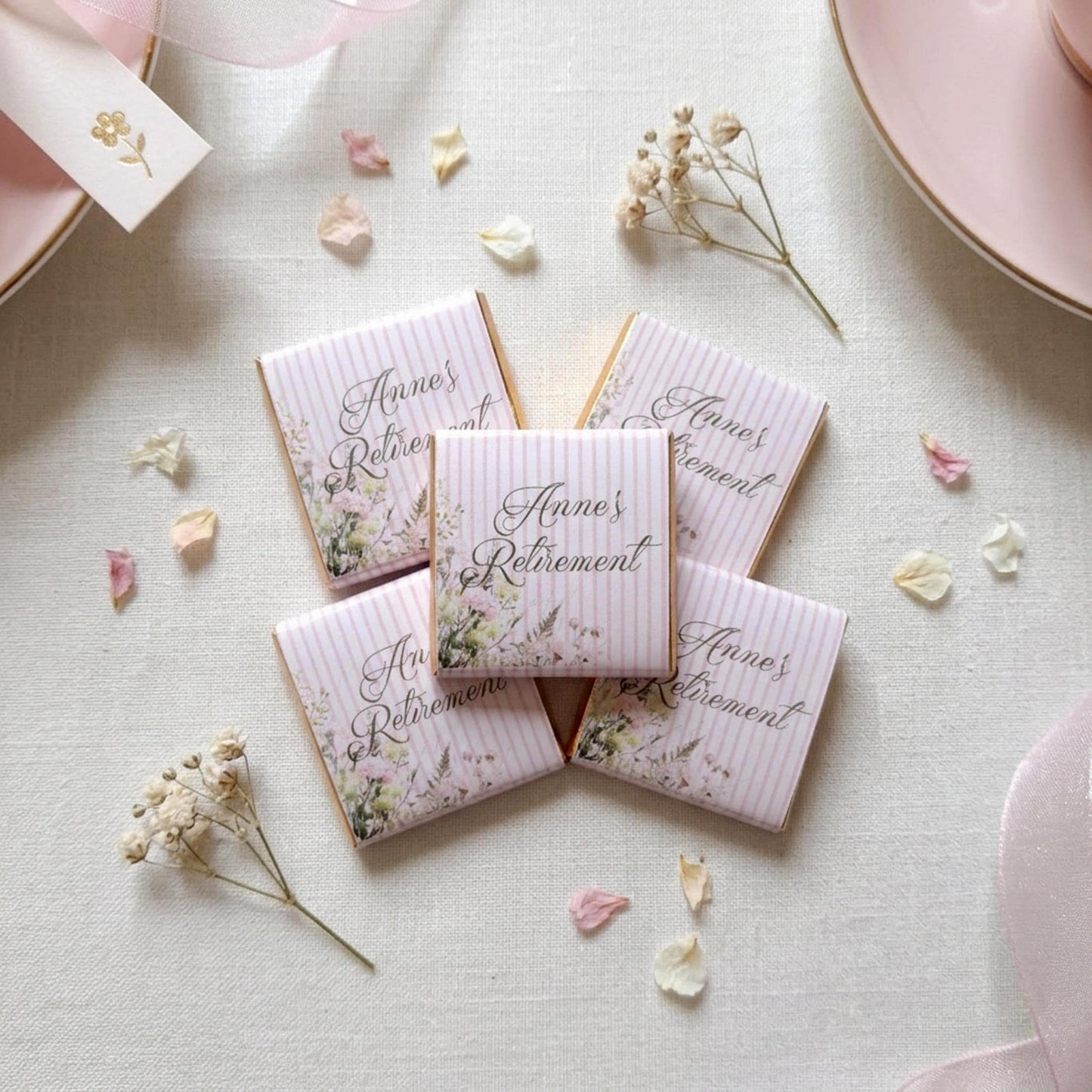 Personalised Retirement Party Favours - Pink Floral Chocolate Treats