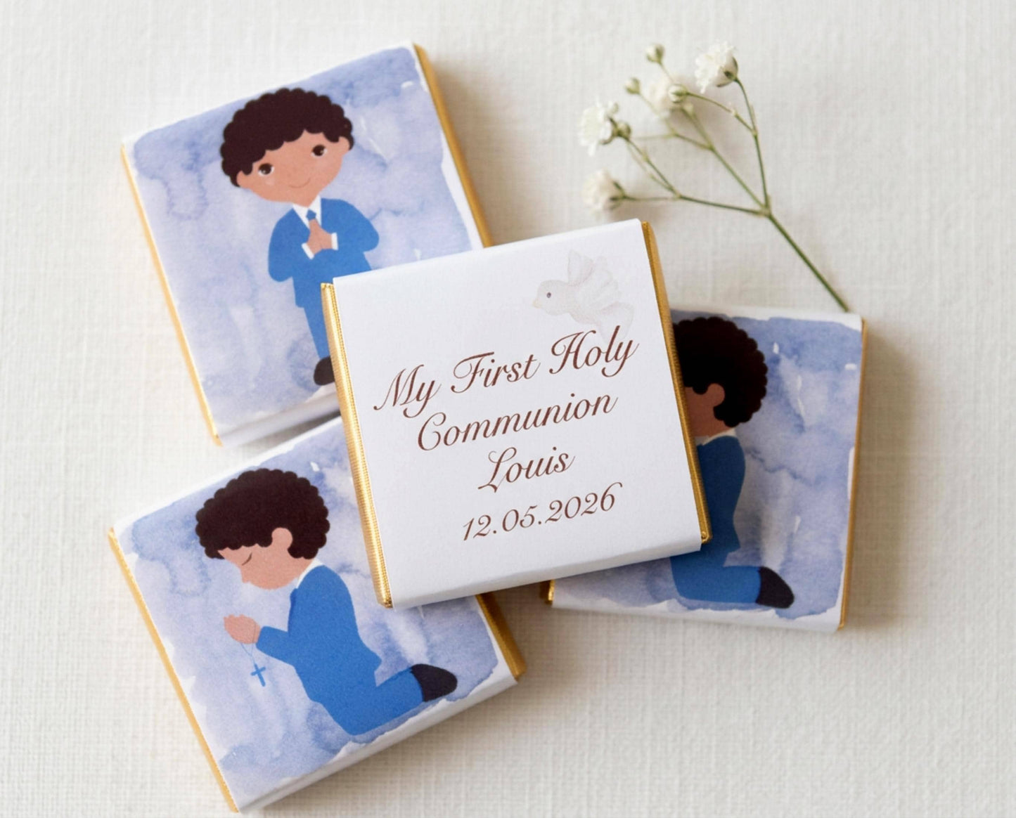 Personalised Curly Boy First Communion Favours
