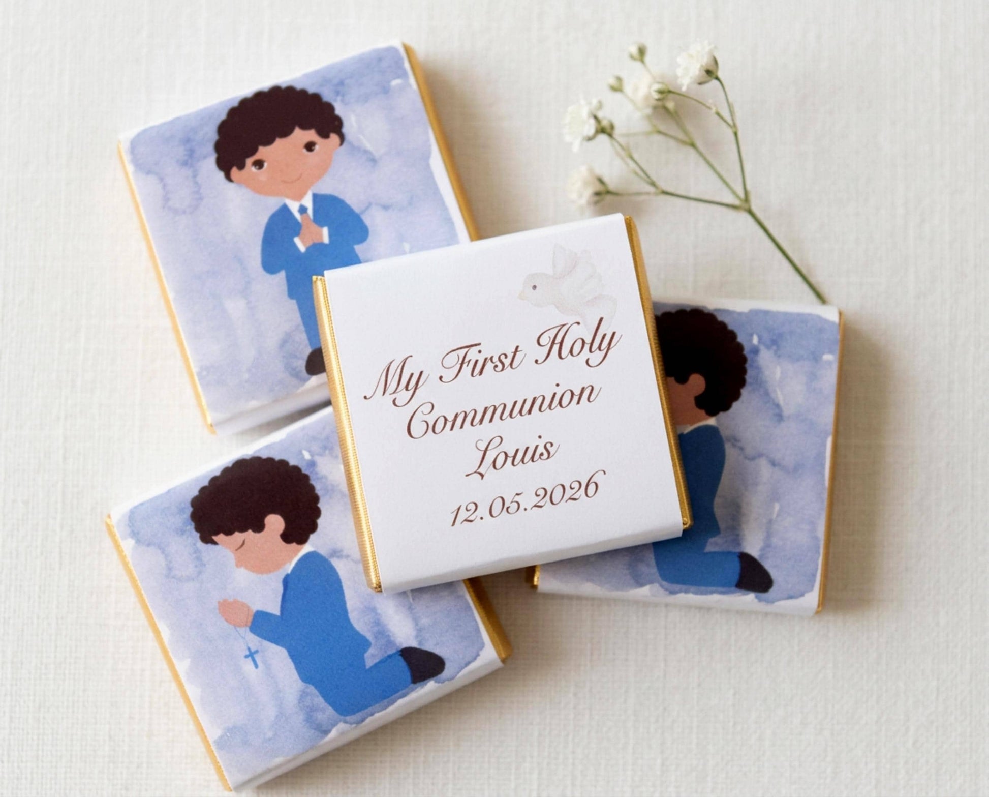 Personalised Curly Boy First Communion Favours