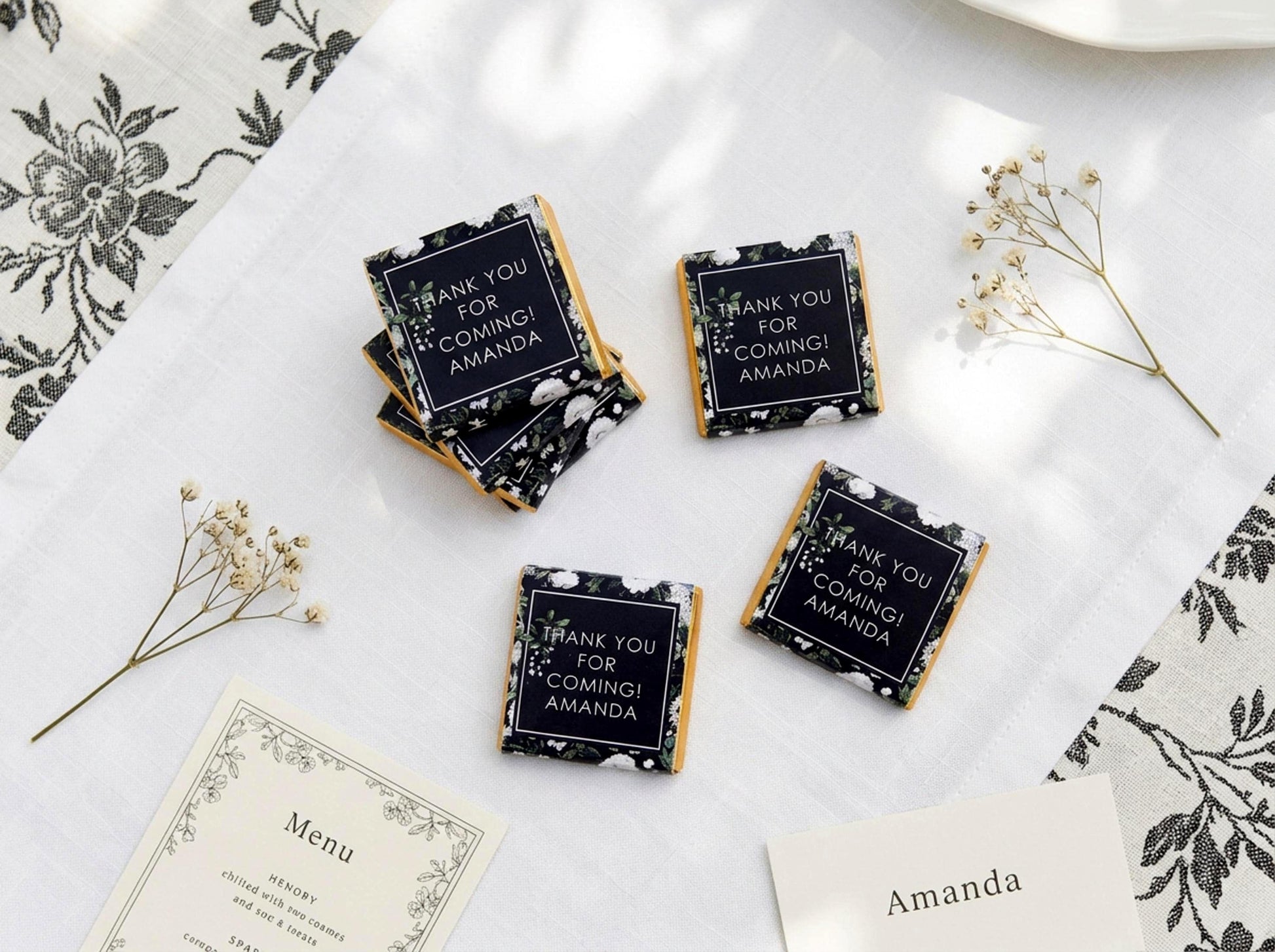 Personalised Black and White Birthday Favours – Botanical Party Treats