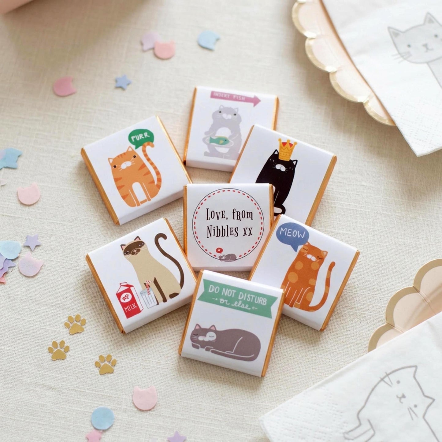 Personalised Cat Chocolate Favours – Kitten Theme Party Treats
