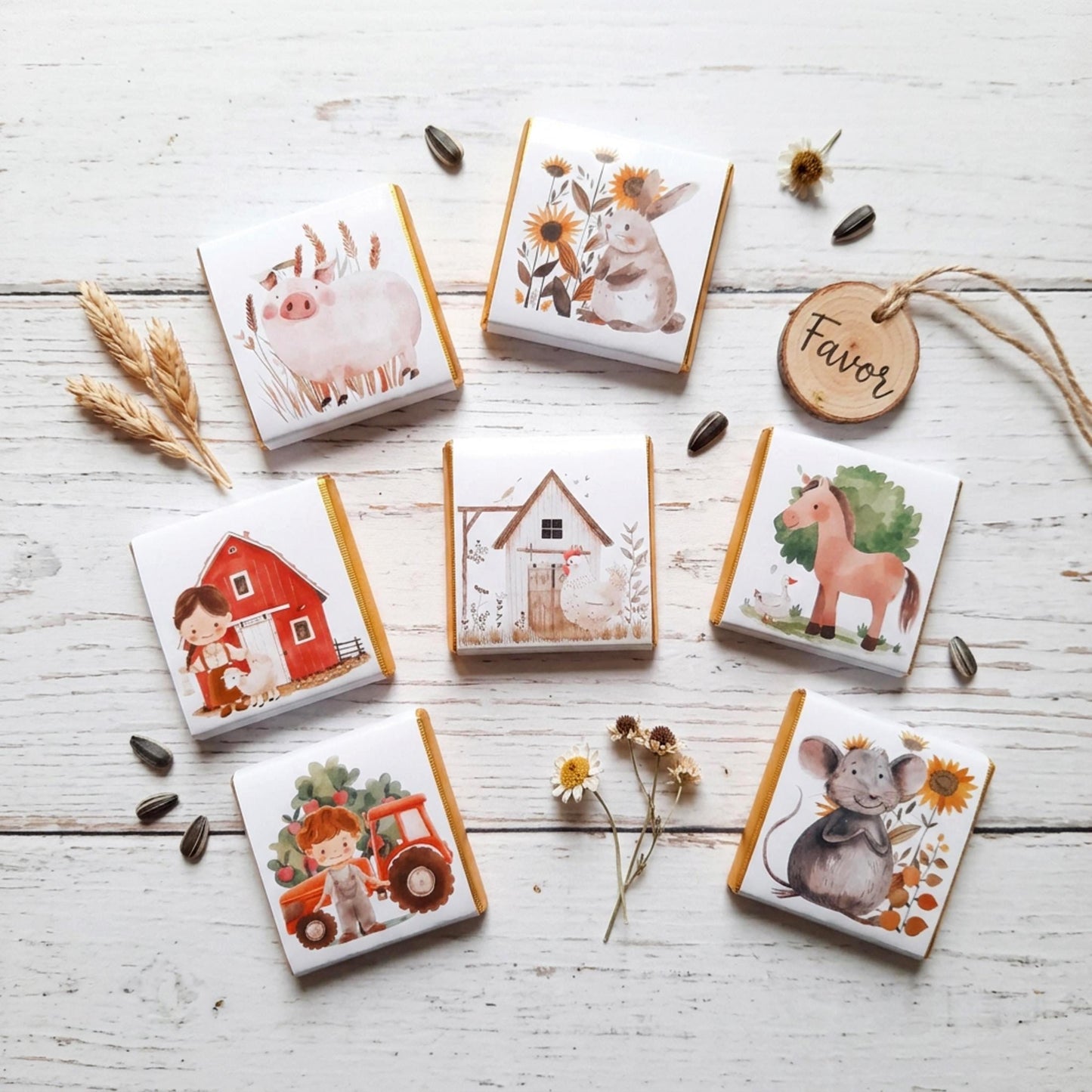Personalised Farmyard Chocolate Favours – Farm Birthday Party Treats