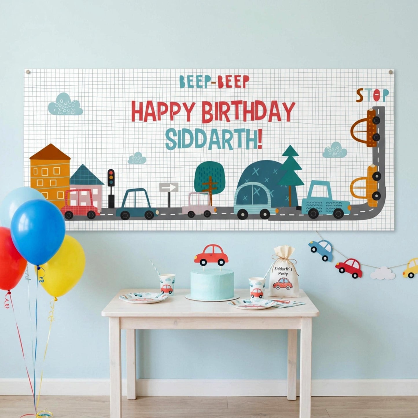 Personalised Cars Birthday Banner, Custom Cars Cake Table Backdrop
