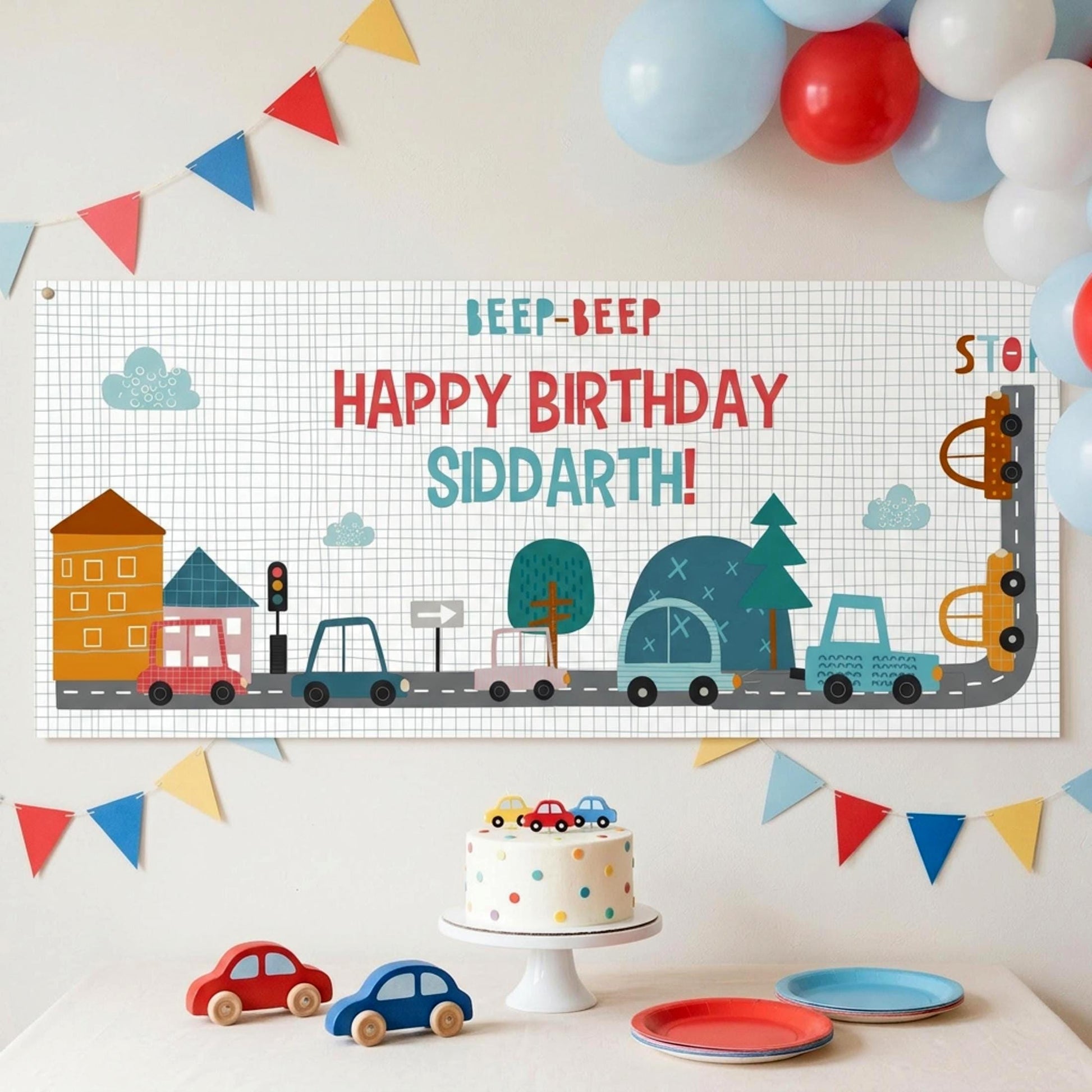 Personalised Cars Birthday Banner, Custom Cars Cake Table Backdrop