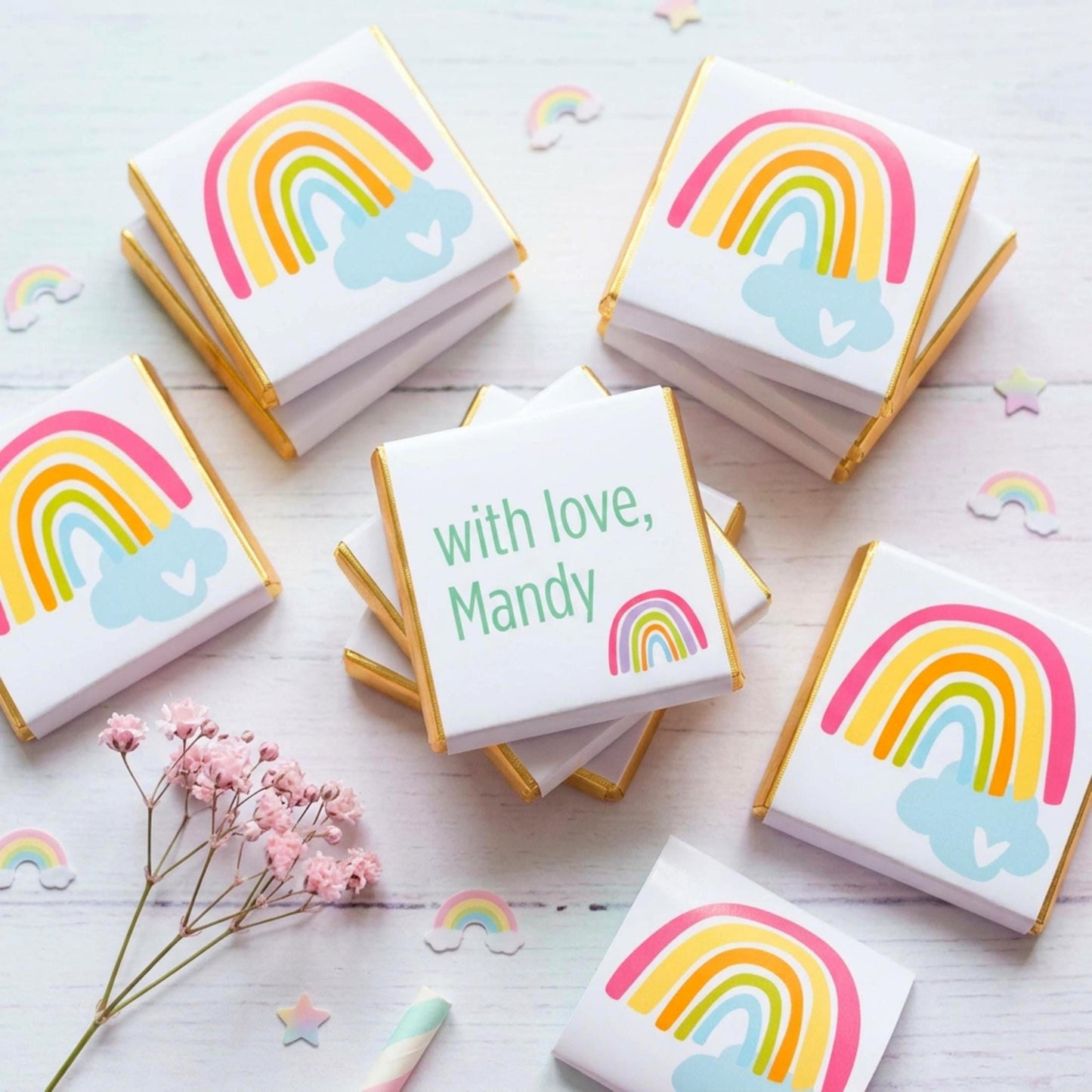 Personalised Rainbow Party Favours - Happy Birthday Chocolate Treats