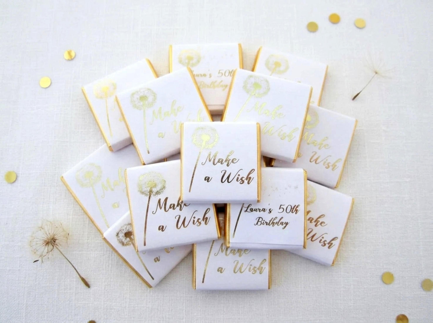 Personalised Make A Wish Birthday Favours – Gold Foil Dandelion Theme Treats