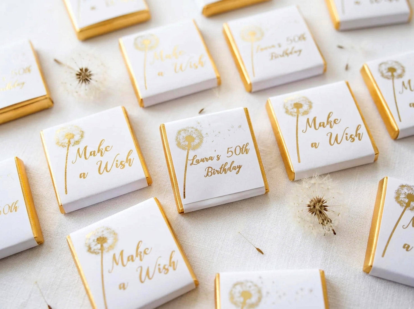 Personalised Make A Wish Birthday Favours – Gold Foil Dandelion Theme Treats