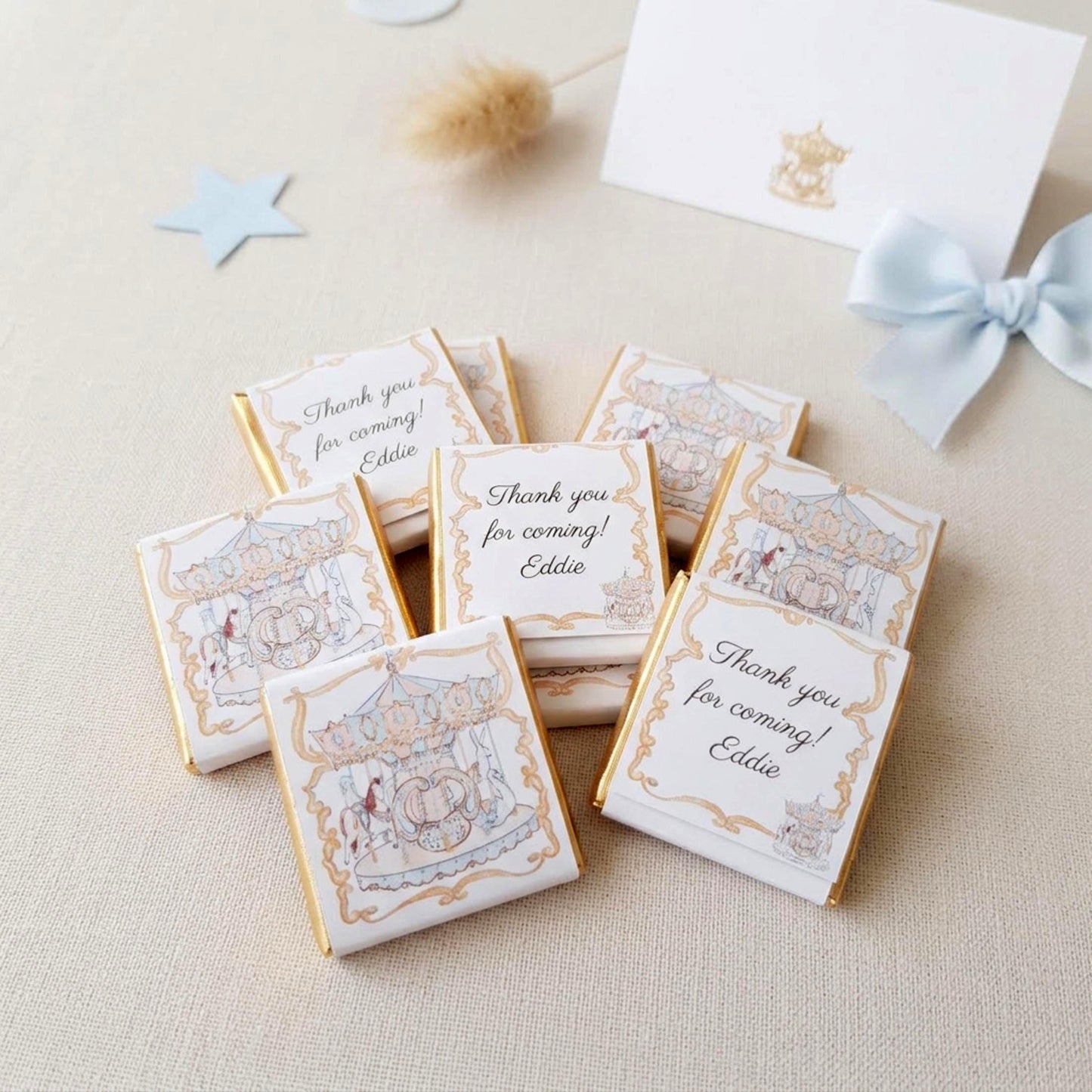 Personalised Blue French Carousel Chocolate Favours – Boys Birthday Party Bag Fillers
