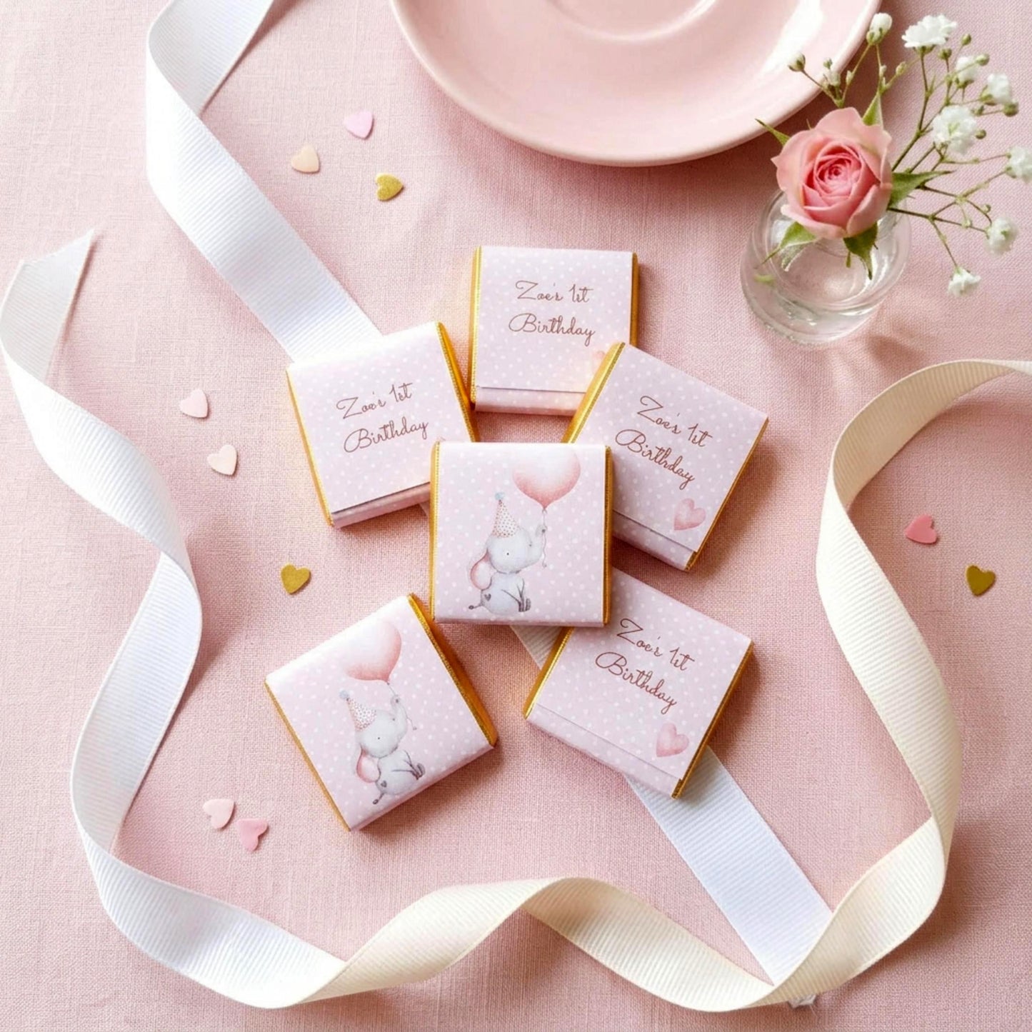 Personalised Girl 1st Birthday Party Favours – Baby Elephant