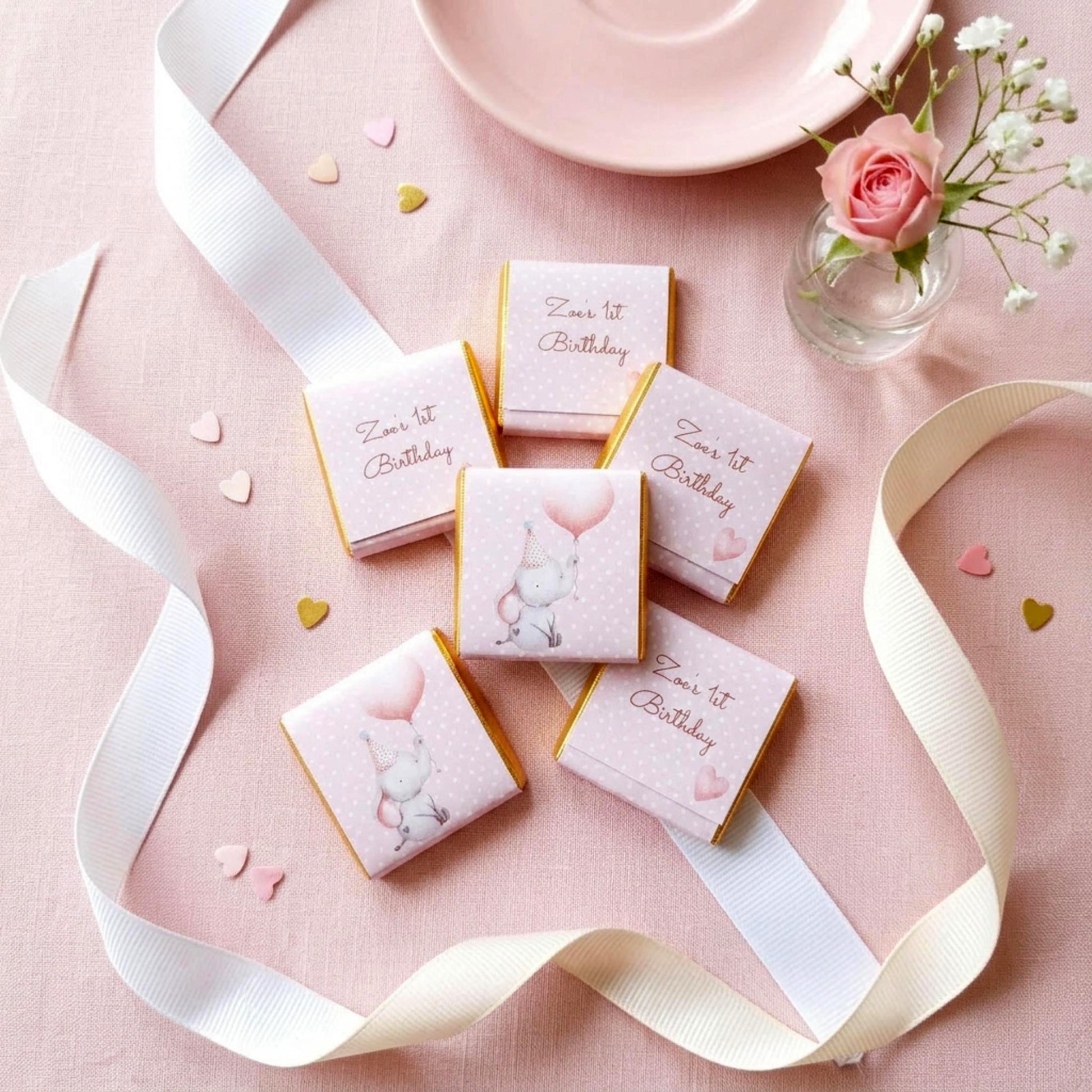 Personalised Girl 1st Birthday Party Favours – Baby Elephant