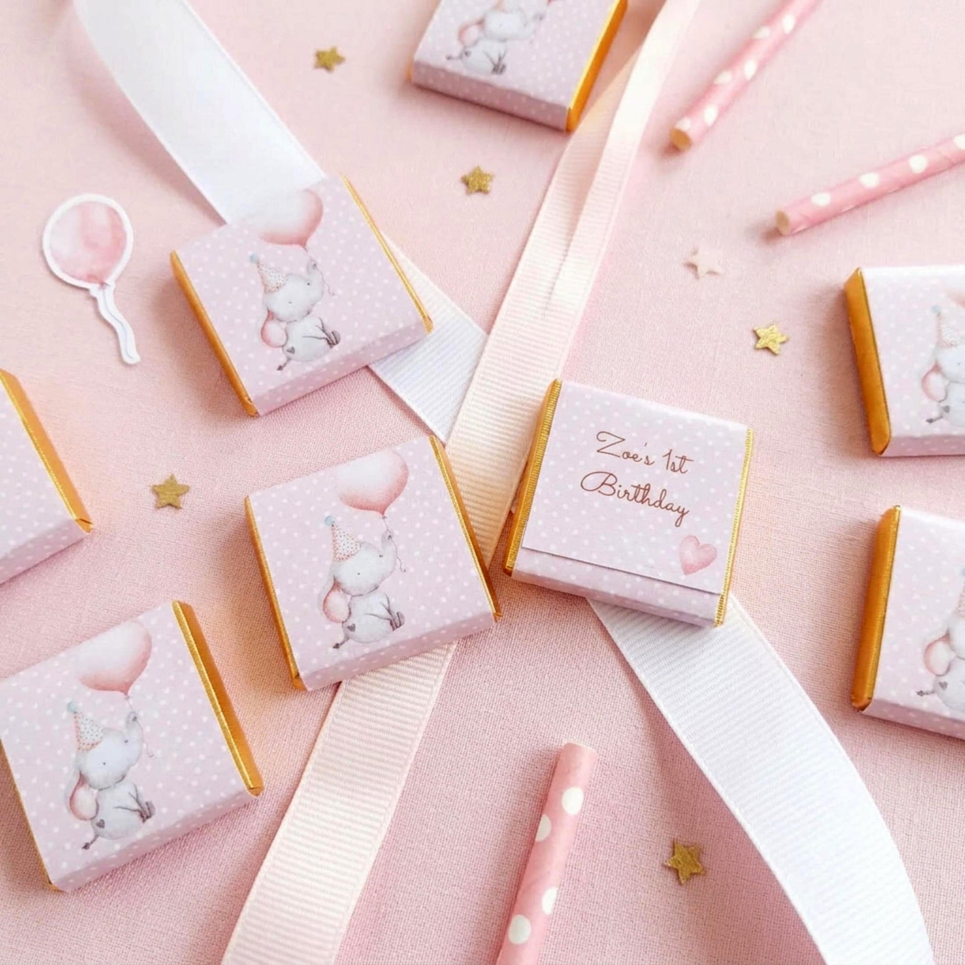 Personalised Girl 1st Birthday Party Favours – Baby Elephant
