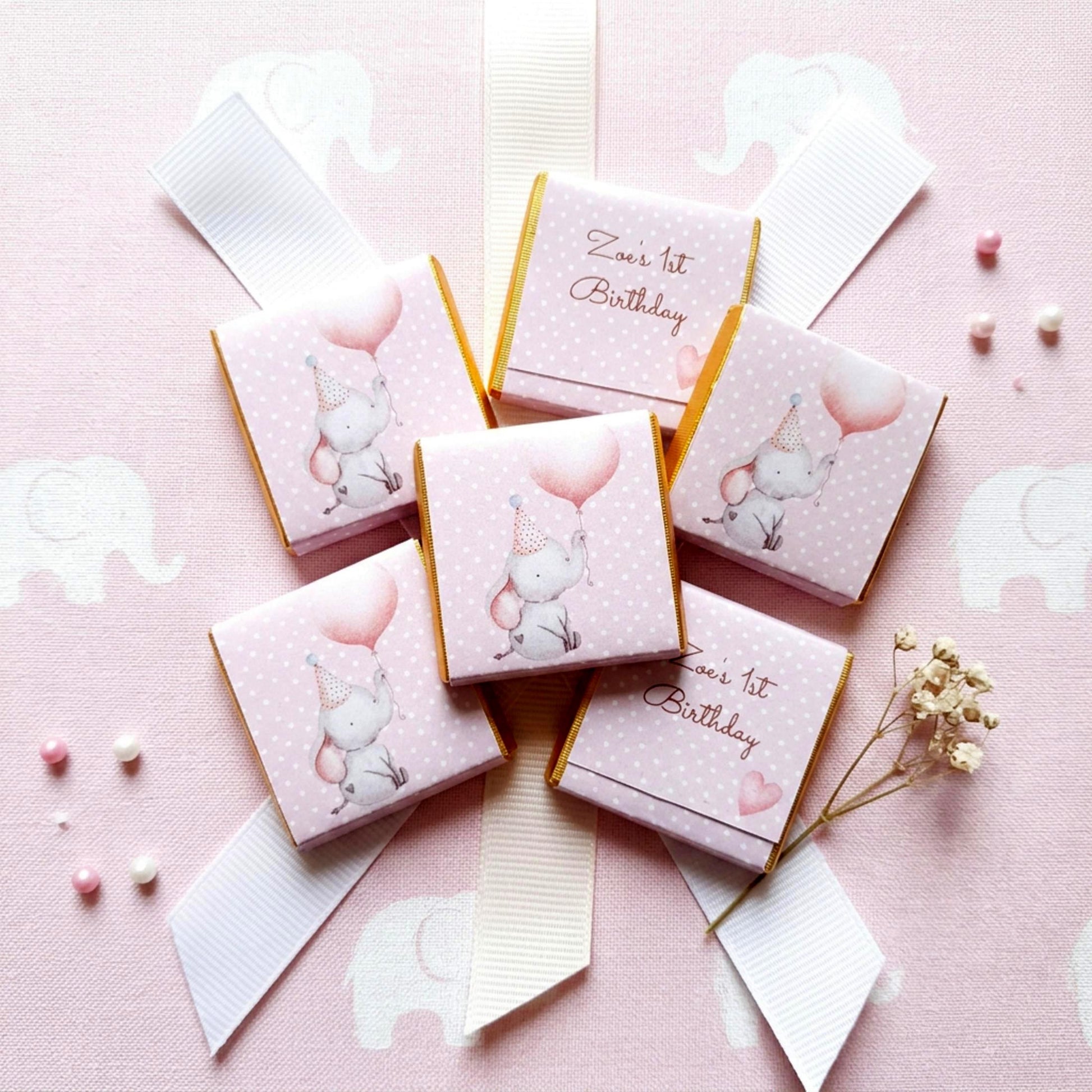 Personalised Girl 1st Birthday Party Favours – Baby Elephant