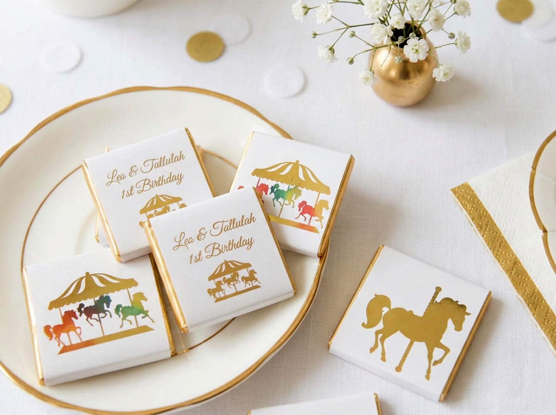 Personalised Carousel Horse Party favours – Unisex 1st Birthday Treats
