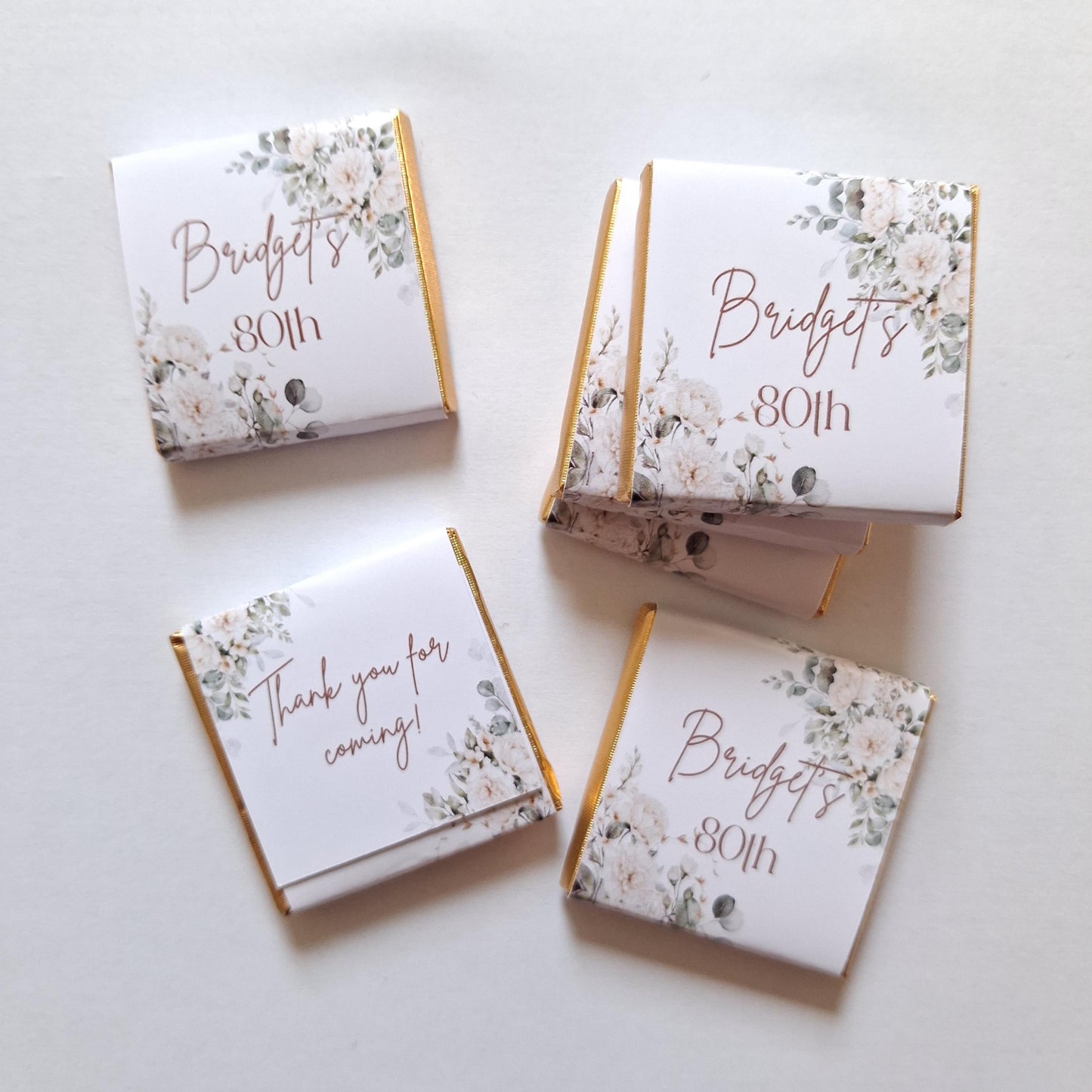 Personalised 80th Birthday Chocolates, White Floral Party Favours