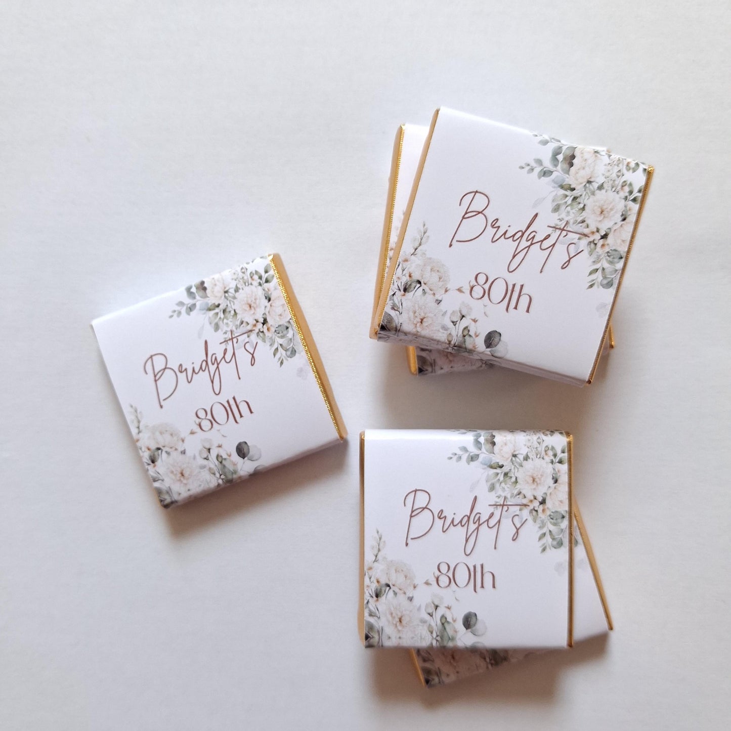 Personalised 80th Birthday Chocolates, White Floral Party Favours