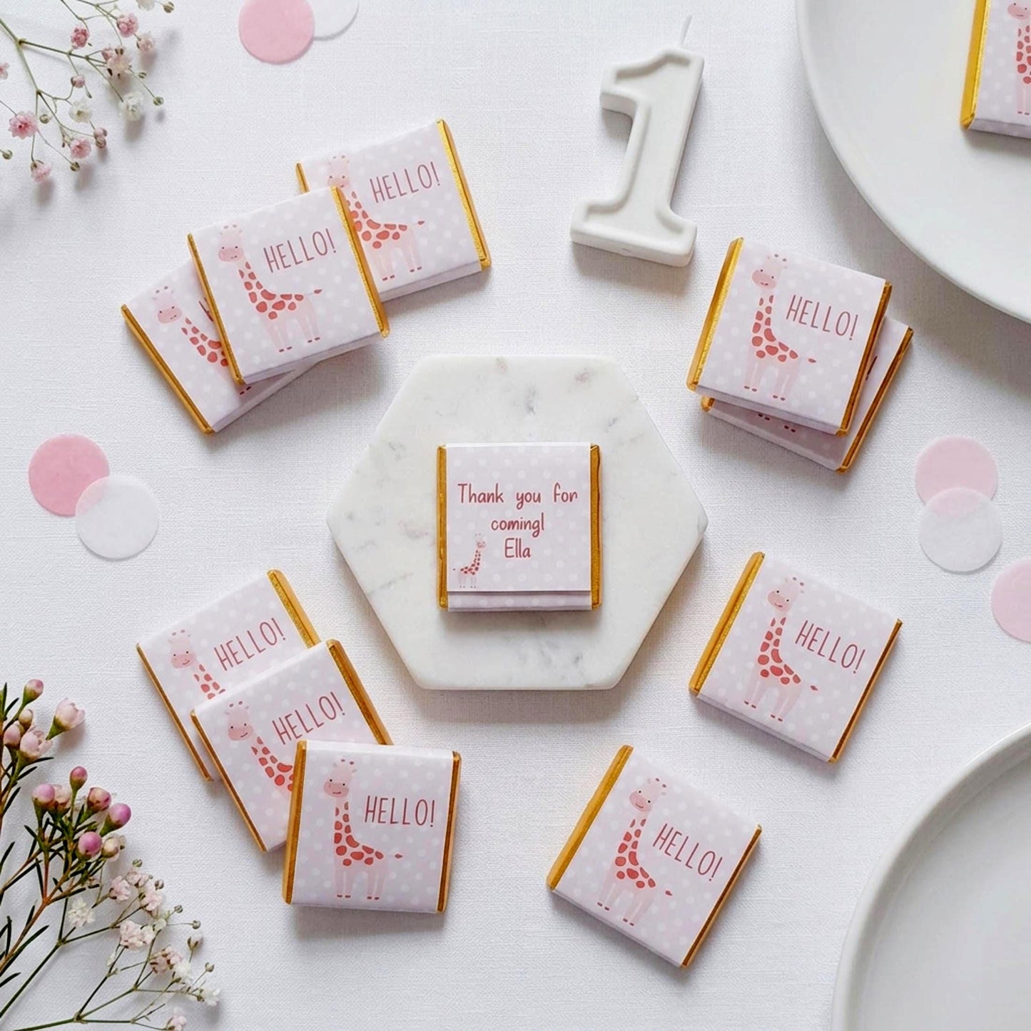 Personalised Pink Giraffe Party Favours – Baby Shower and 1st Birthday treats