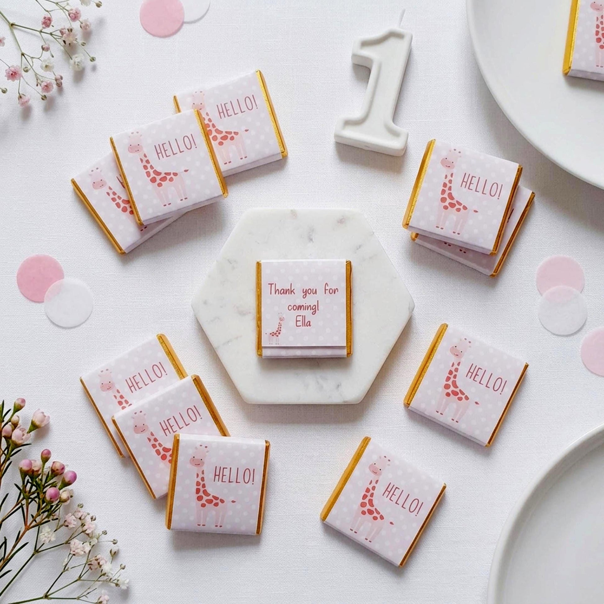 Personalised Pink Giraffe Party Favours – Baby Shower and 1st Birthday treats
