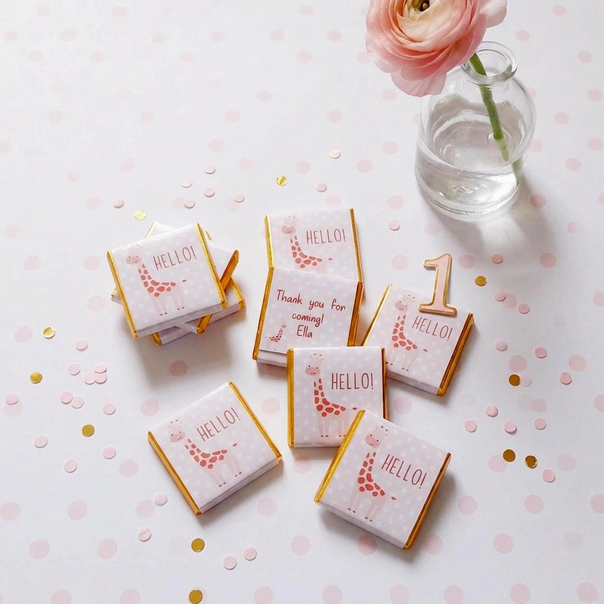Personalised Pink Giraffe Party Favours – Baby Shower and 1st Birthday treats