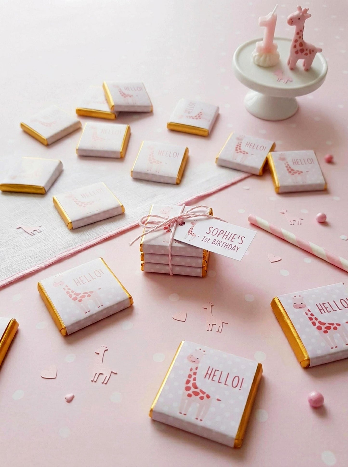 Personalised Pink Giraffe Party Favours – Baby Shower and 1st Birthday treats