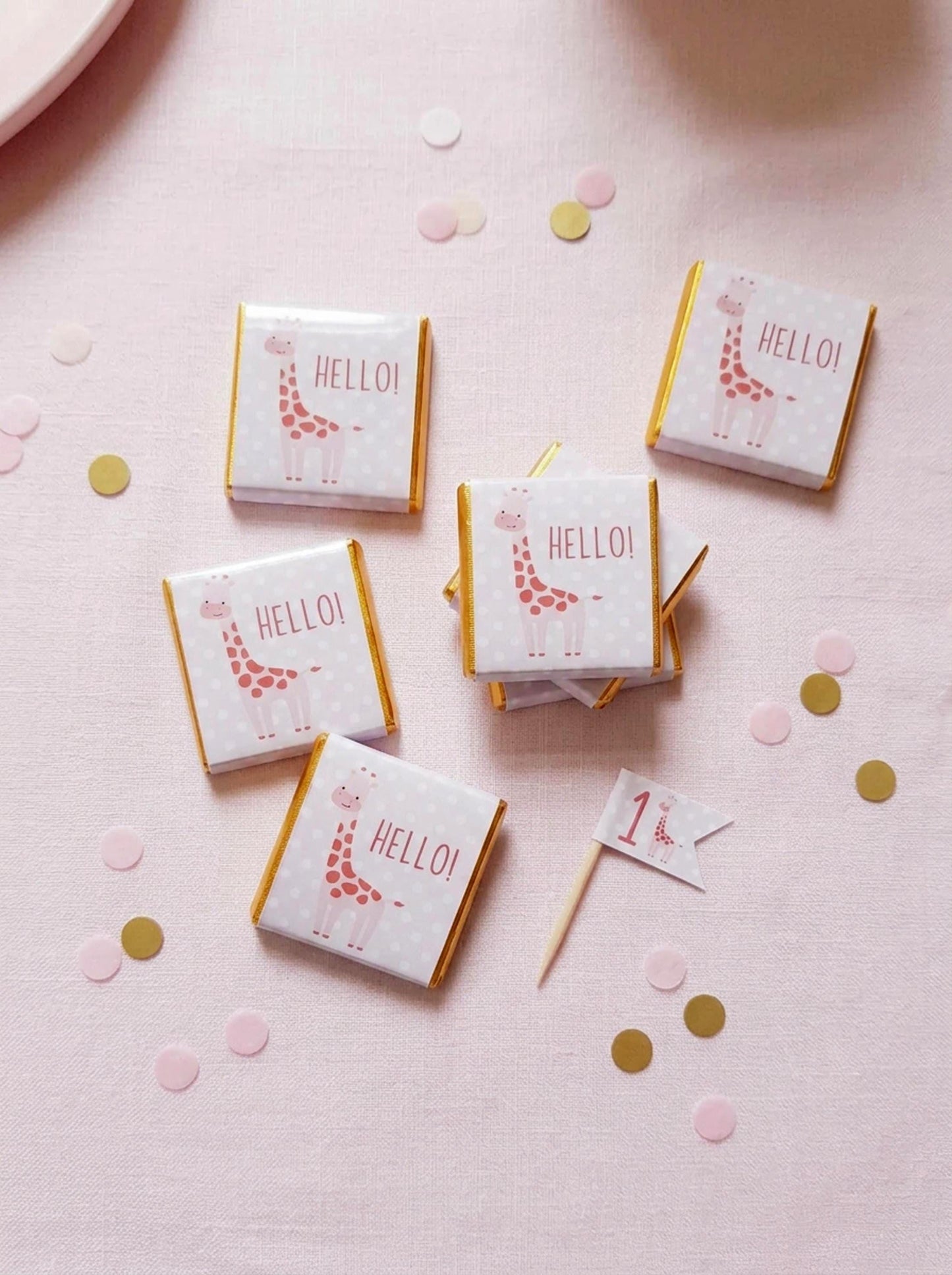 Personalised Pink Giraffe Party Favours – Baby Shower and 1st Birthday treats