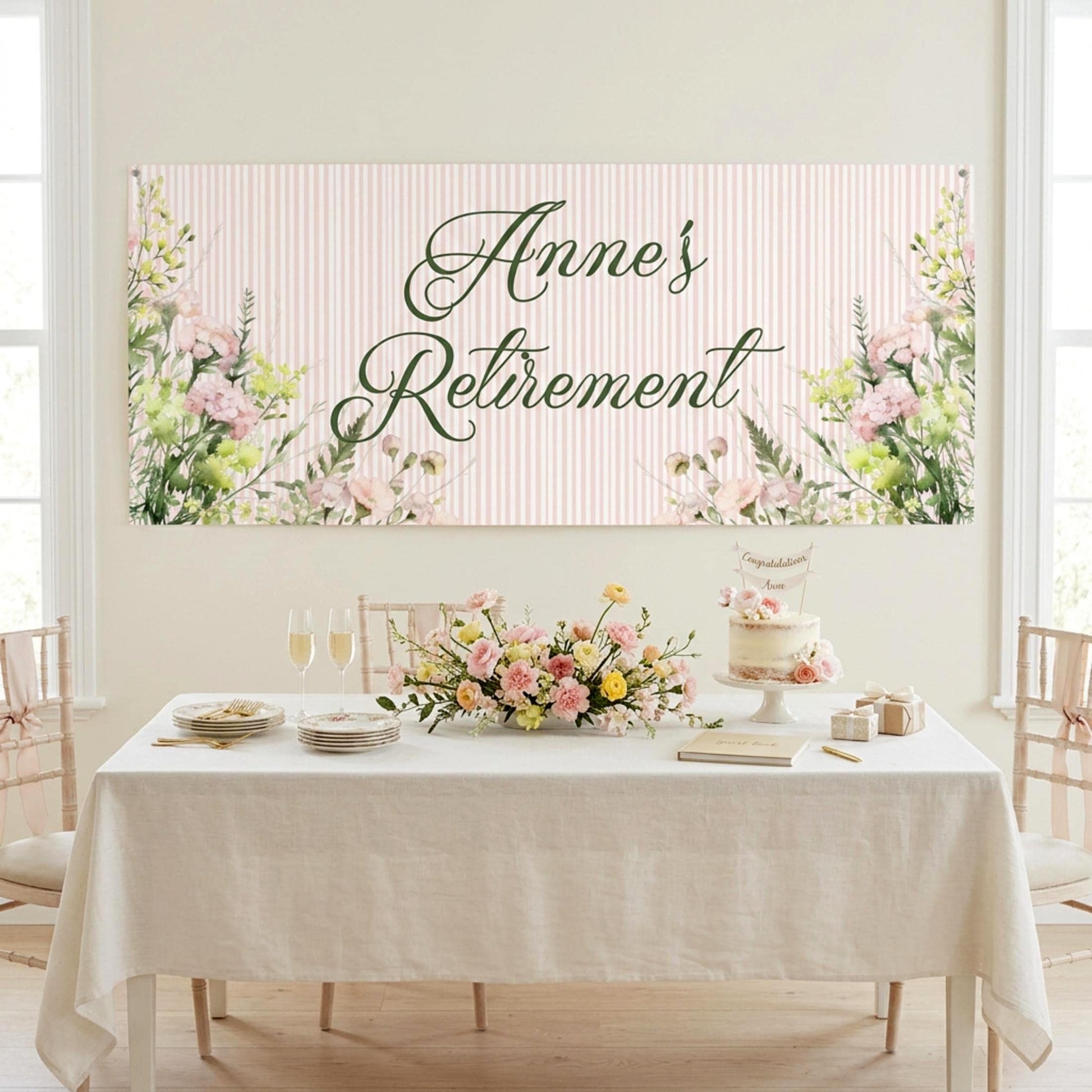 Personalised Retirement Party Banner, Floral Sign Poster for her