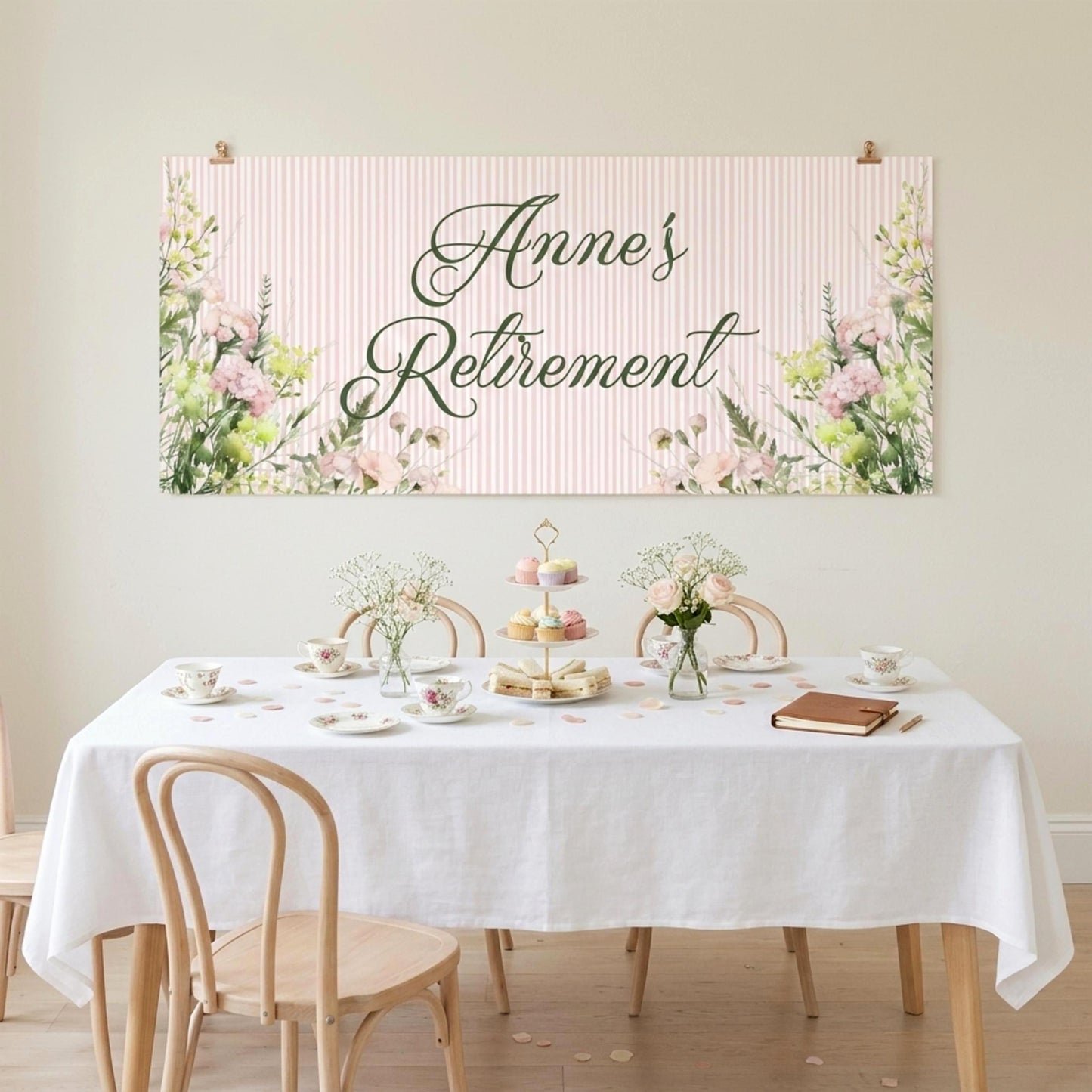 Personalised Retirement Party Banner, Floral Sign Poster for her
