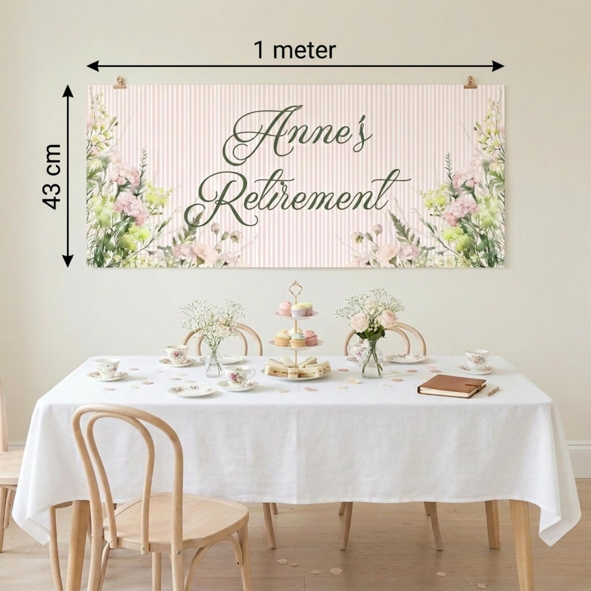 Personalised Retirement Party Banner, Floral Sign Poster for her