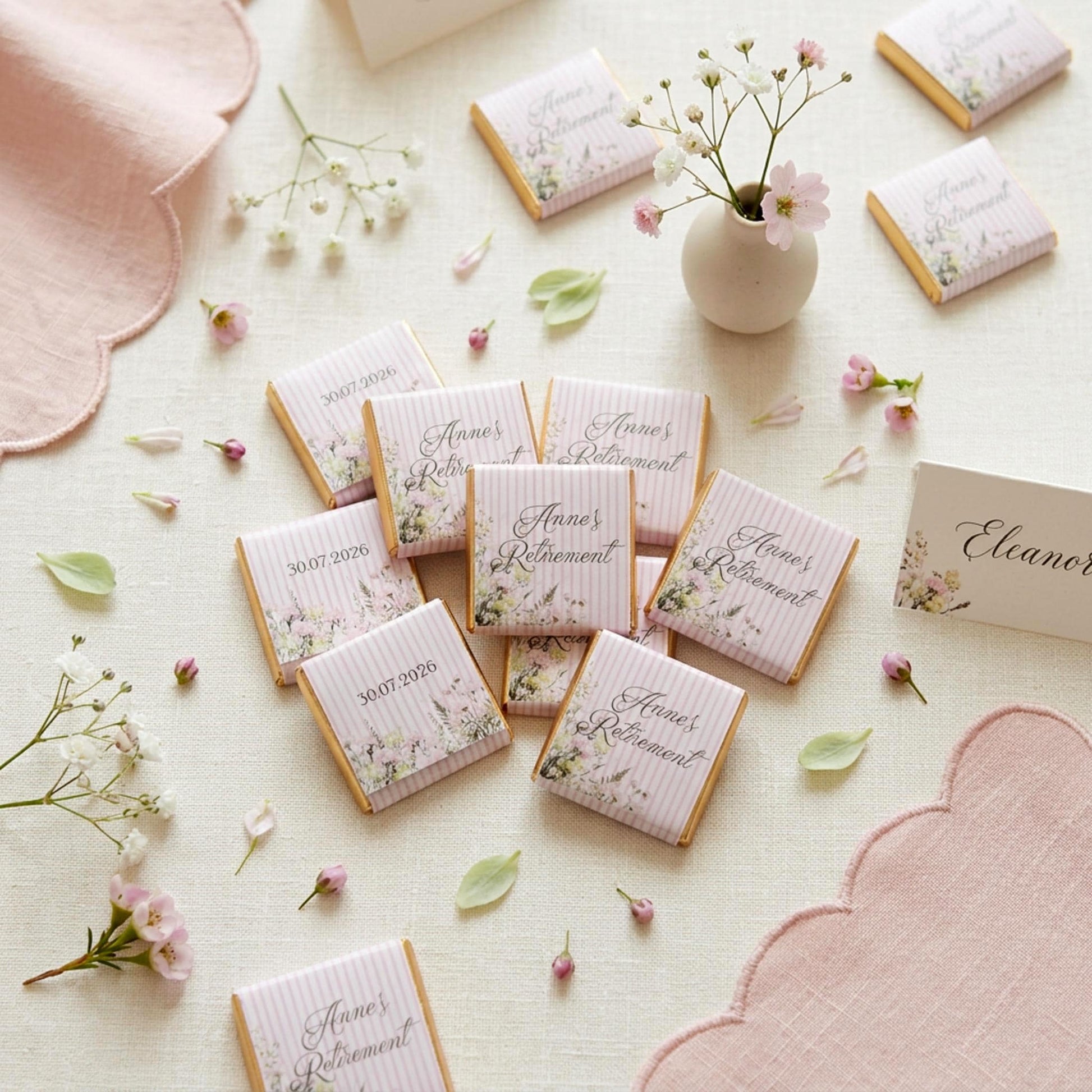 Personalised Retirement Party Favours - Pink Floral Chocolate Treats