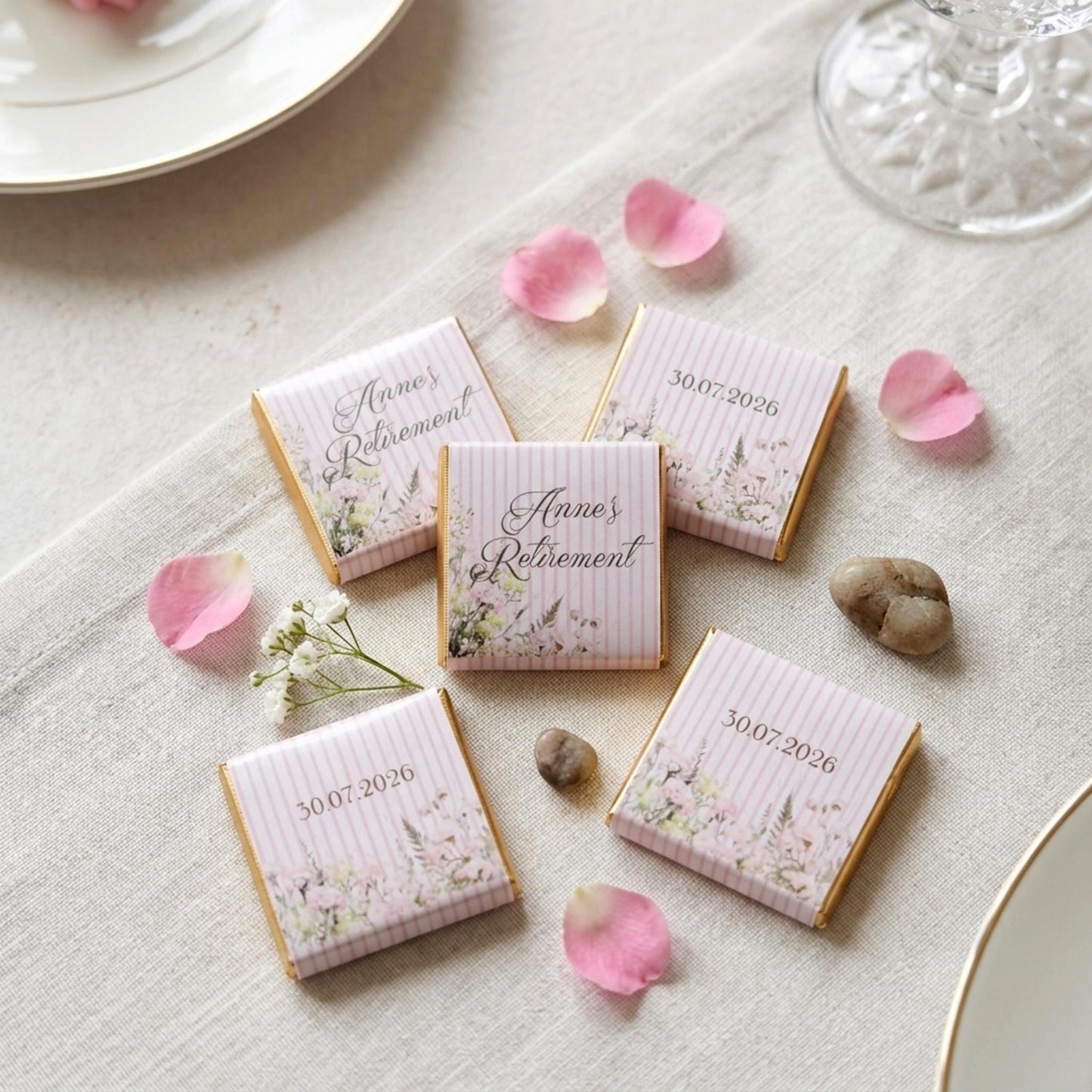 Personalised Retirement Party Favours - Pink Floral Chocolate Treats