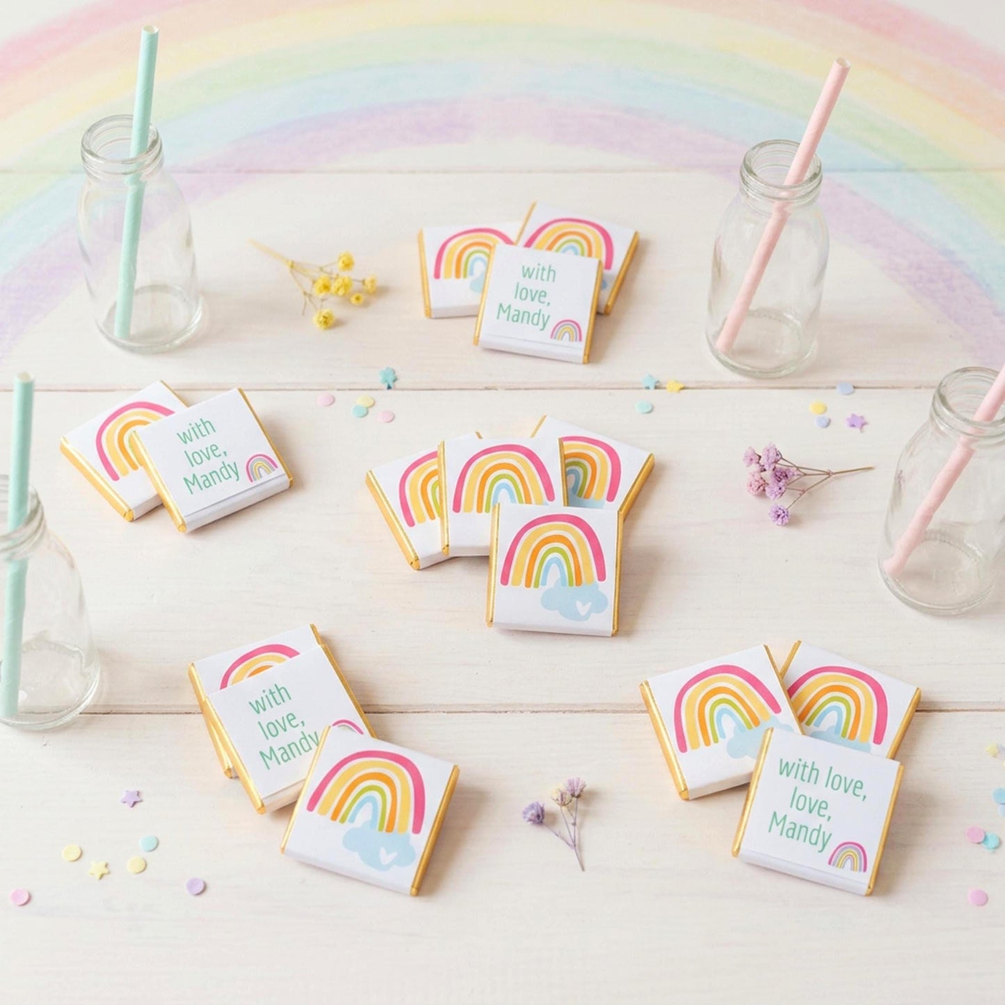 Personalised Rainbow Party Favours - Happy Birthday Chocolate Treats